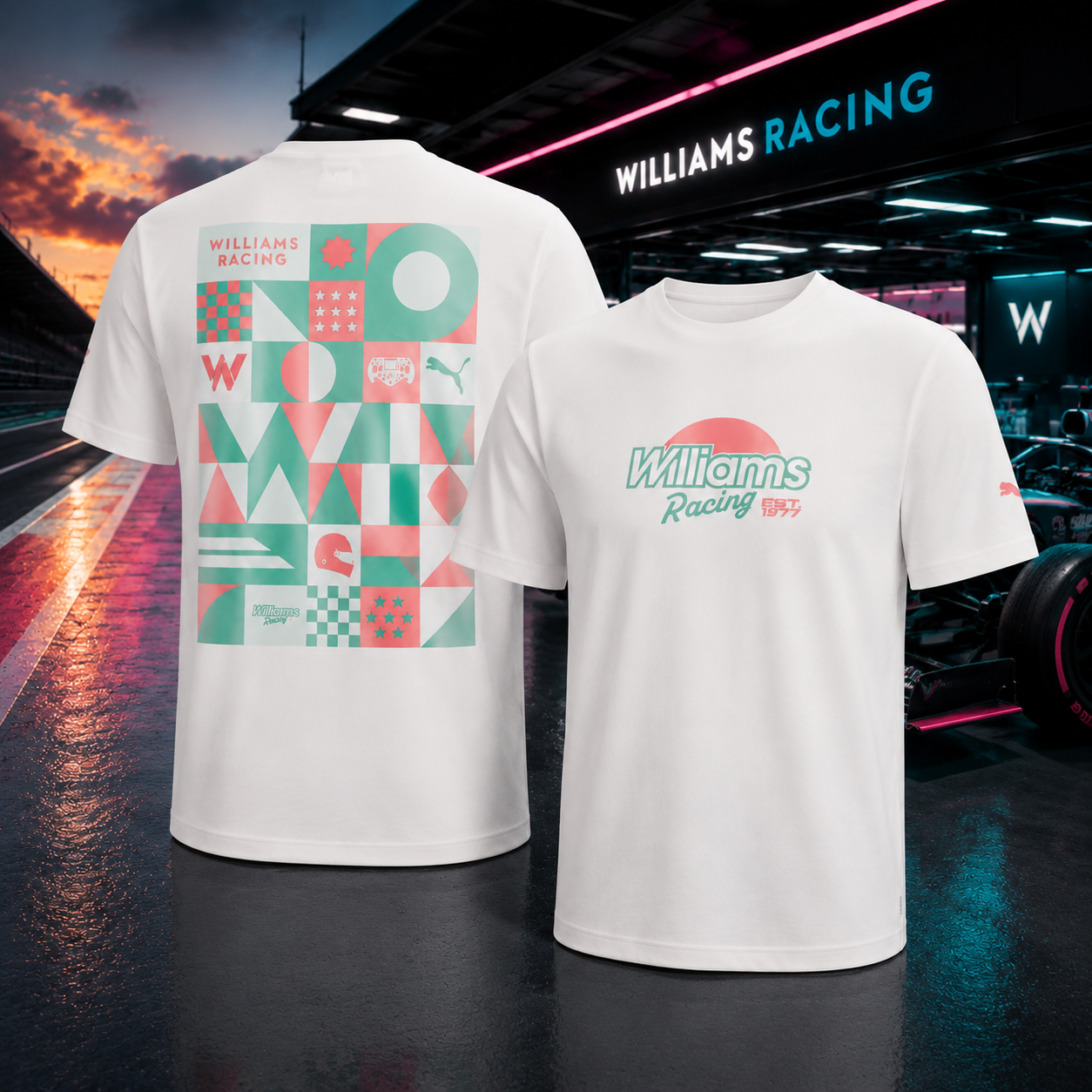 Williams Racing White Graphic T Shirt Formula 1 Motorsport Fan Gift