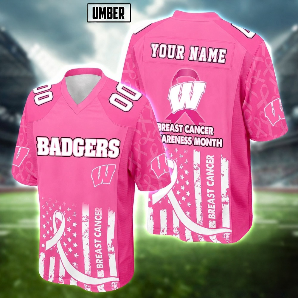 Wisconsin Badgers NCAA Breast Cancer Awareness Month 2026 Football Jersey Fanwear Collection 2 - Unicasport Wisconsin Badgers NCAA Breast Cancer Awareness Month 2026 Football Jersey Fanwear Collection