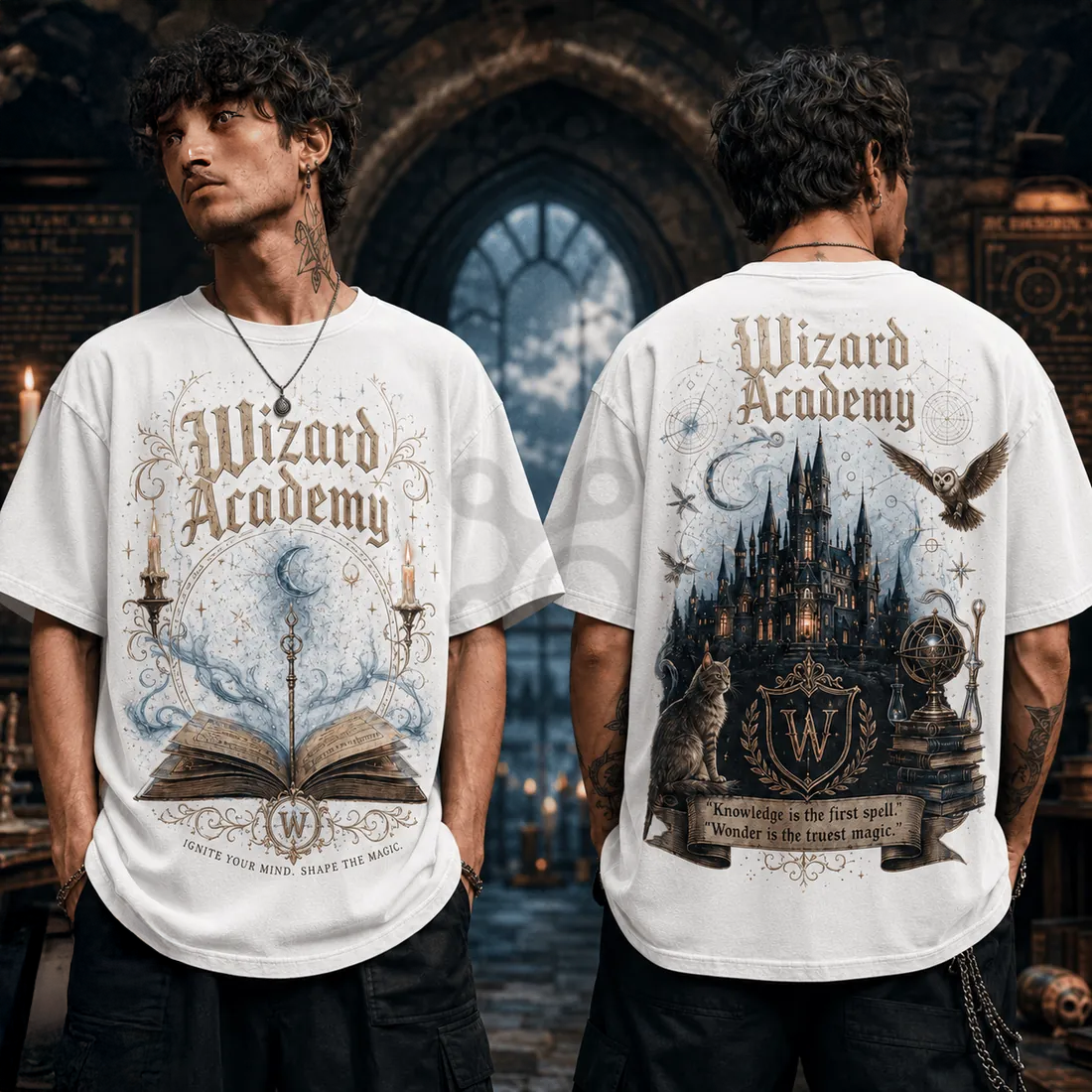 Wizard Academy Magic Castle Premium Casual Graphic T Shirt