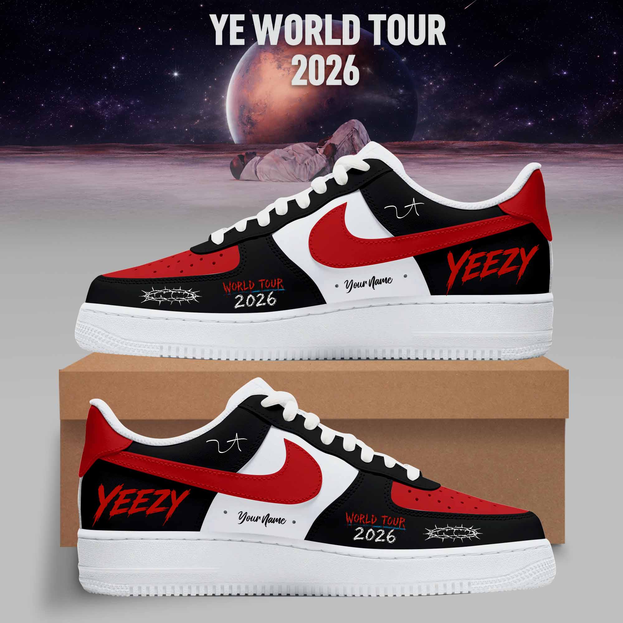 World Tour 2026 Black & Red Personalized Sneakers