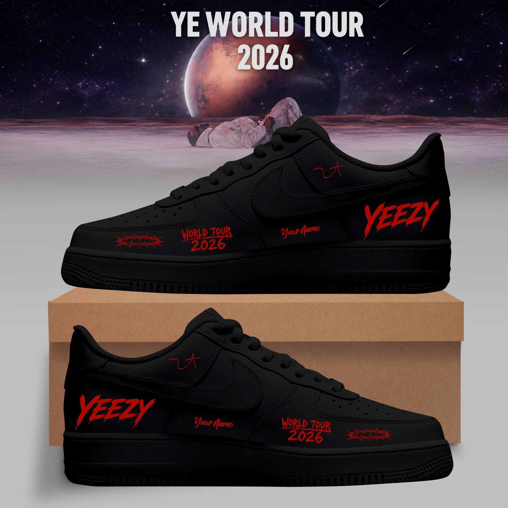 World Tour 2026 Custom All Black Leather Sneakers
