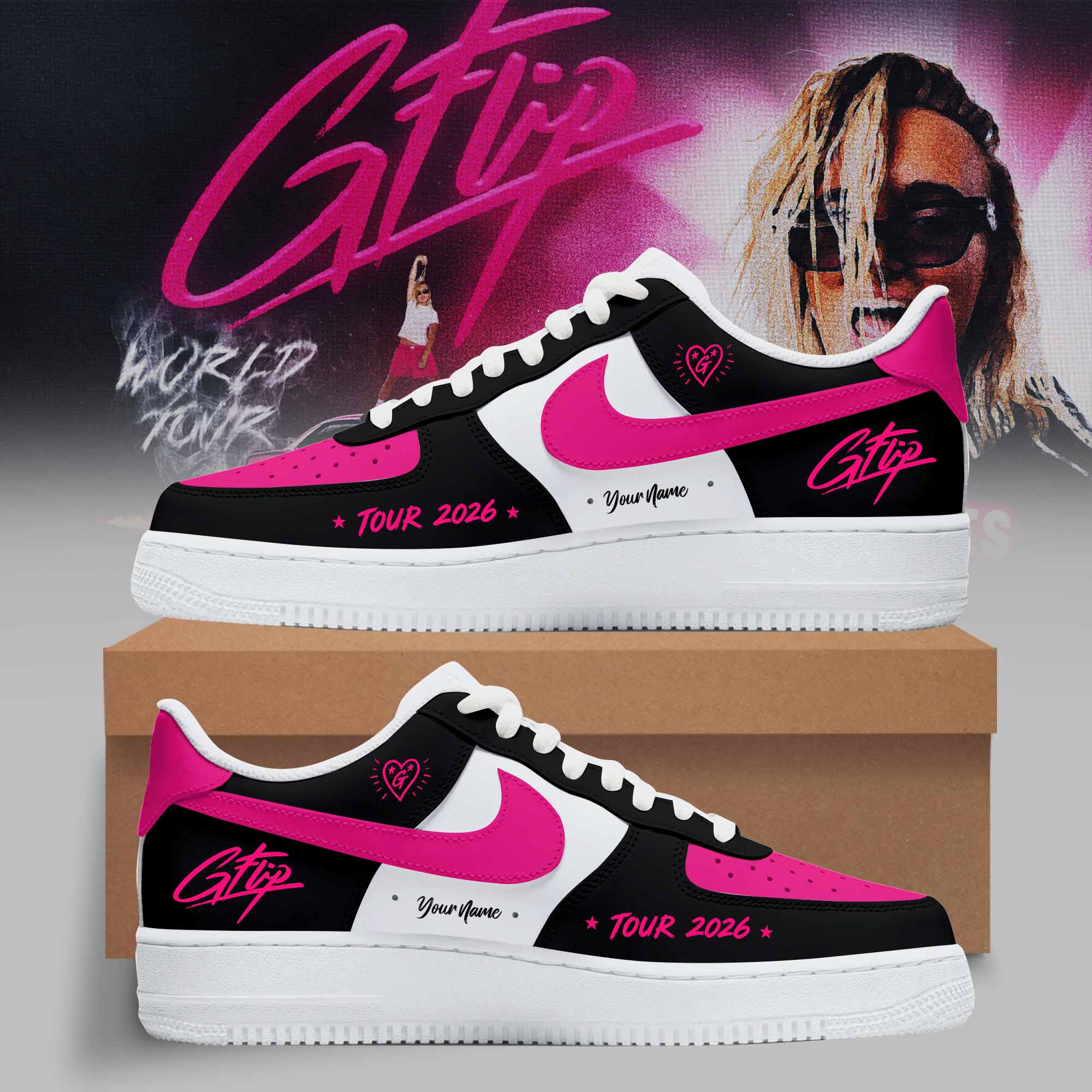 World Tour 2026 Premium 3D Pink Swoosh Custom High Top Sneakers