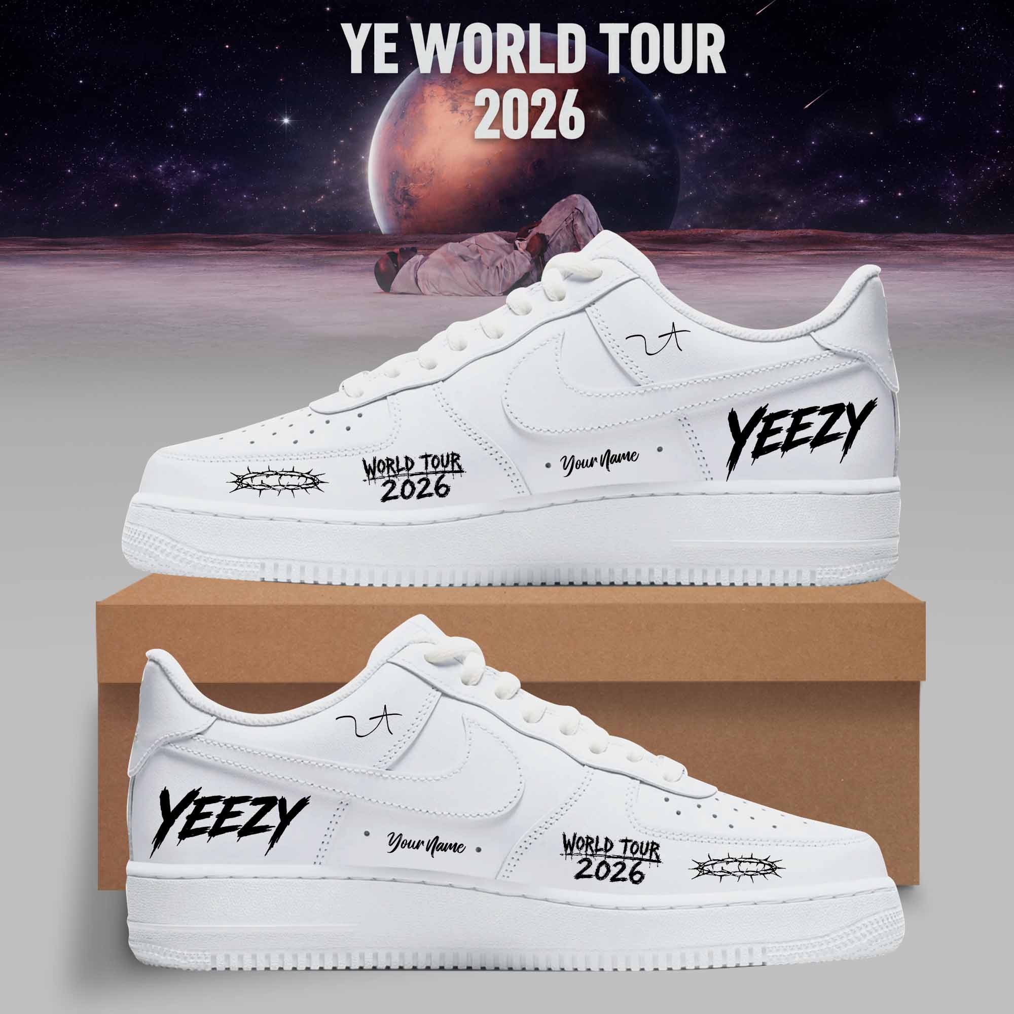 World Tour 2026 White Custom Leather Sneakers