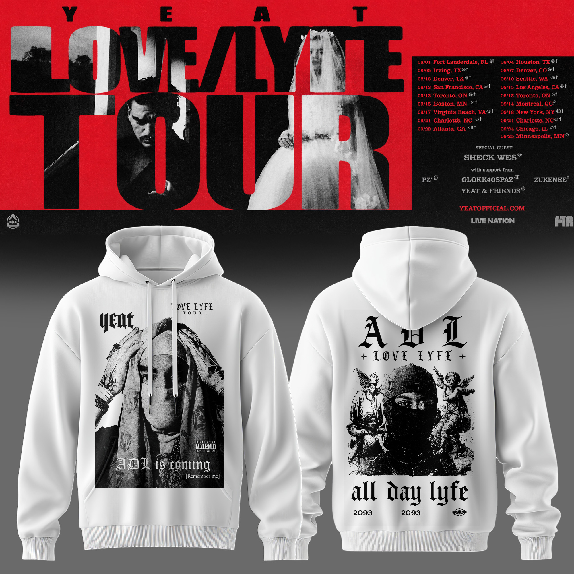 Yeat The LOVELYFE Tour 2026 Edition Concert Merchandise T Shirt