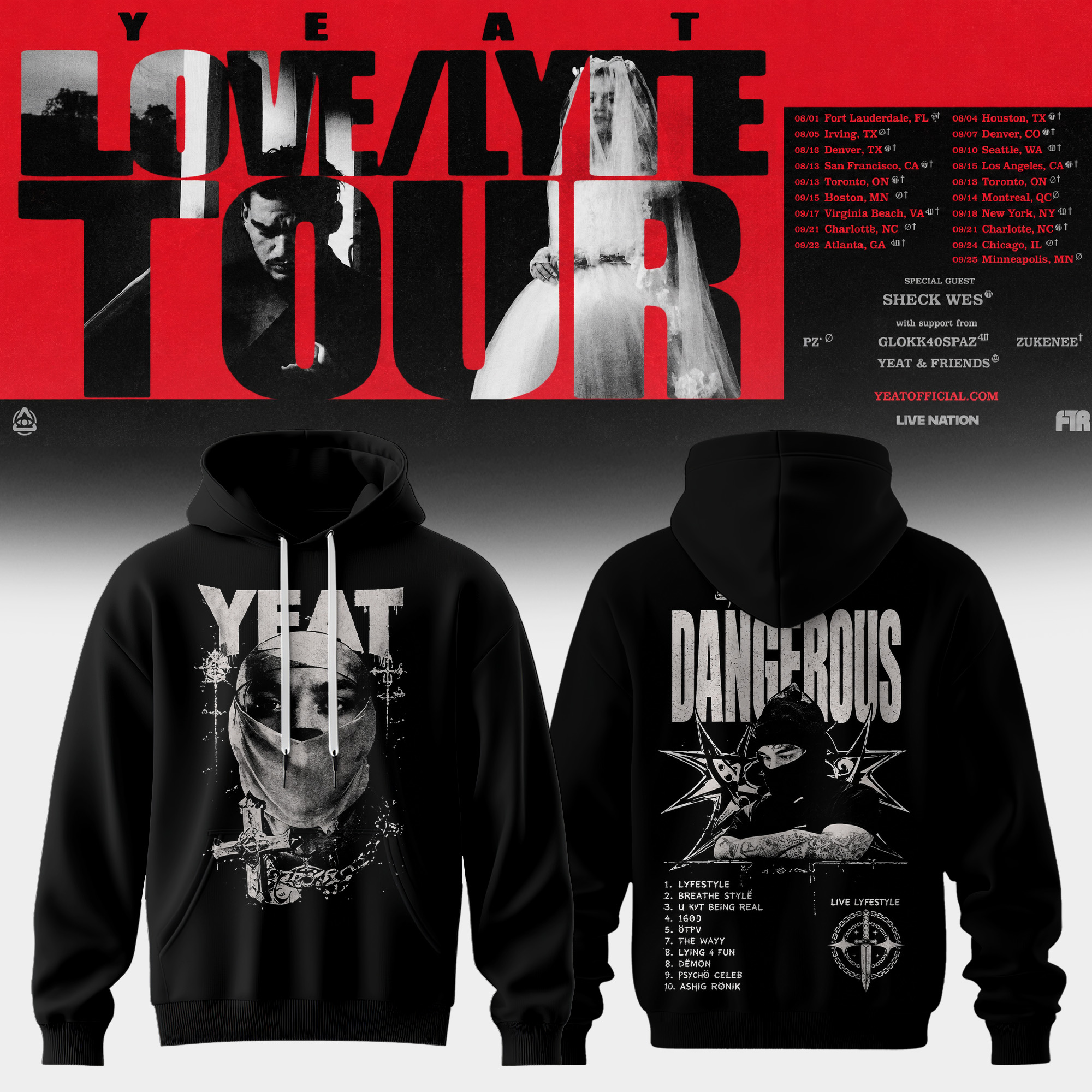 Yeat The LOVELYFE Tour 2026 Edition Graphic Tour Tee