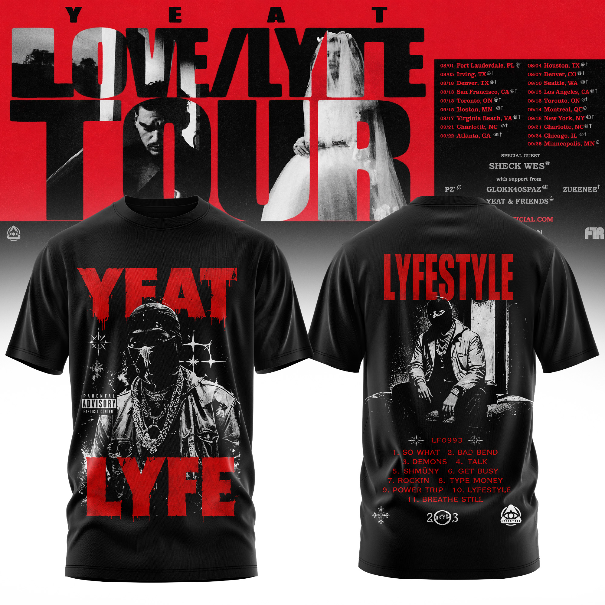 Yeat The LOVELYFE Tour 2026 Edition Premium Fan T Shirt