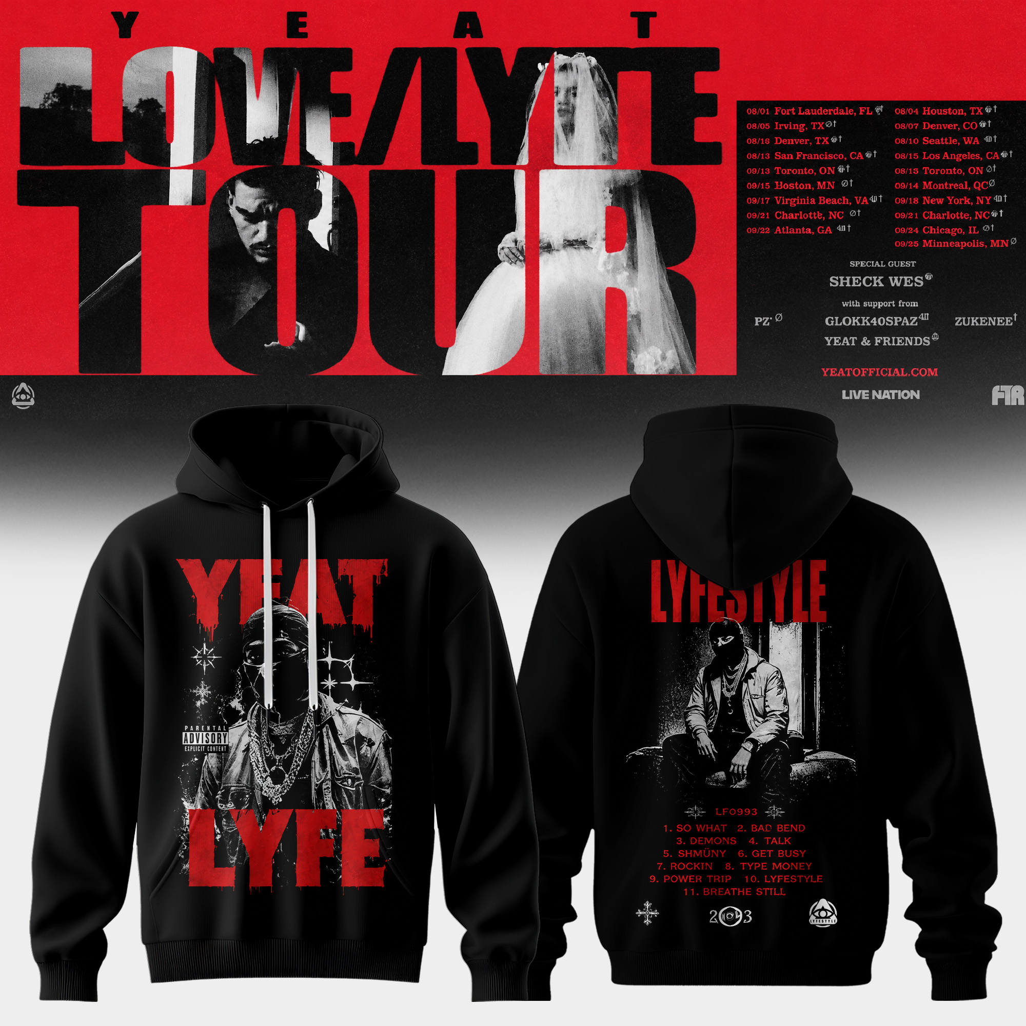 Yeat The LOVELYFE Tour 2026 Edition Streetwear T Shirt