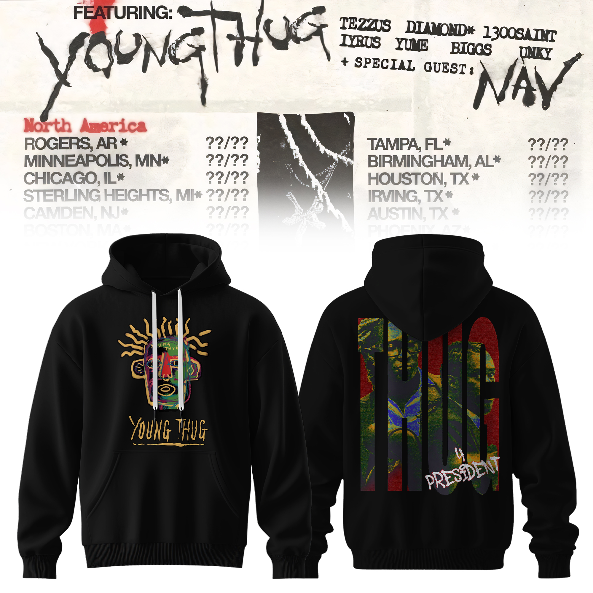 Young Thug Abstract Portrait Graphic Pullover Hoodie