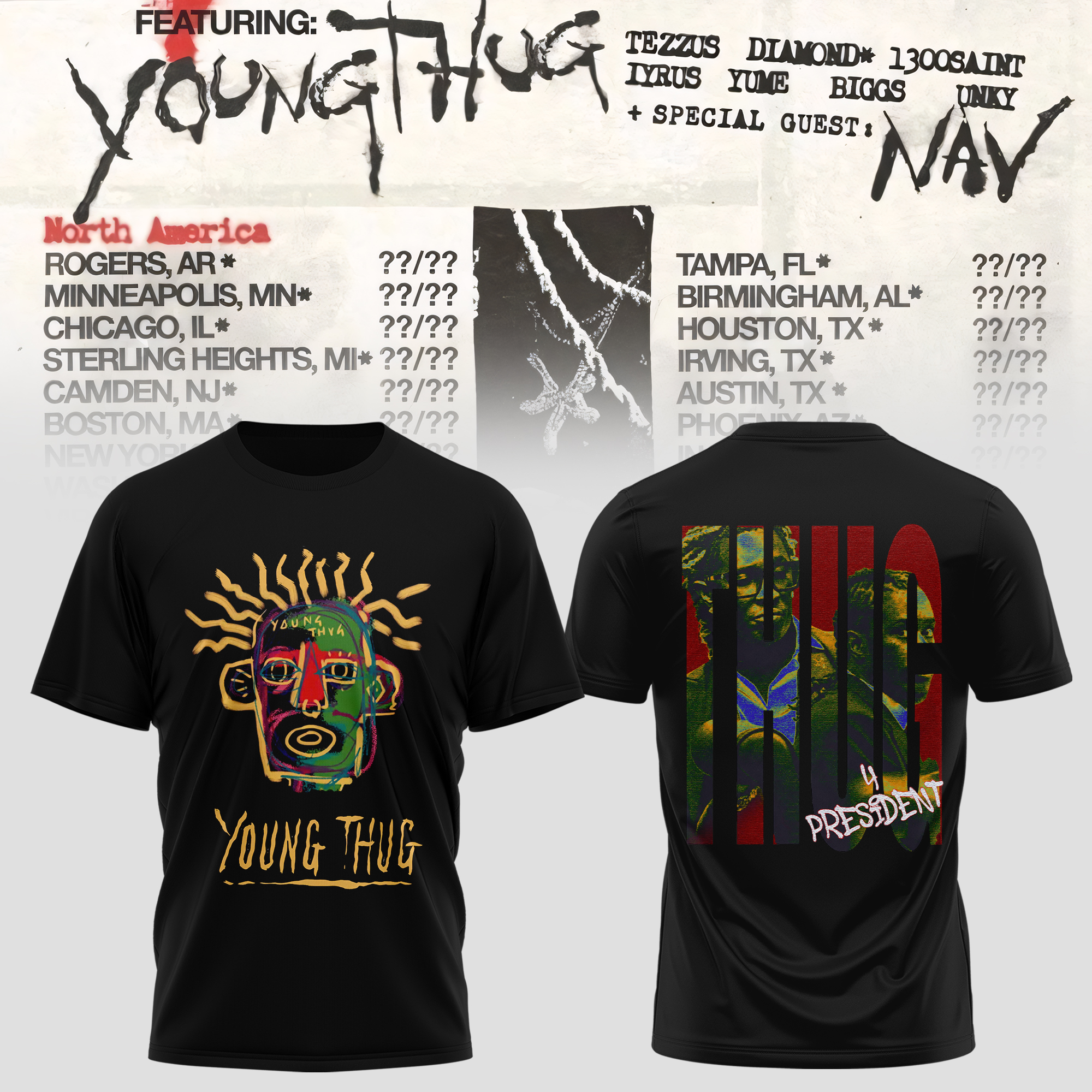 Young Thug Abstract Portrait Graphic T Shirt Hip Hop Streetwear