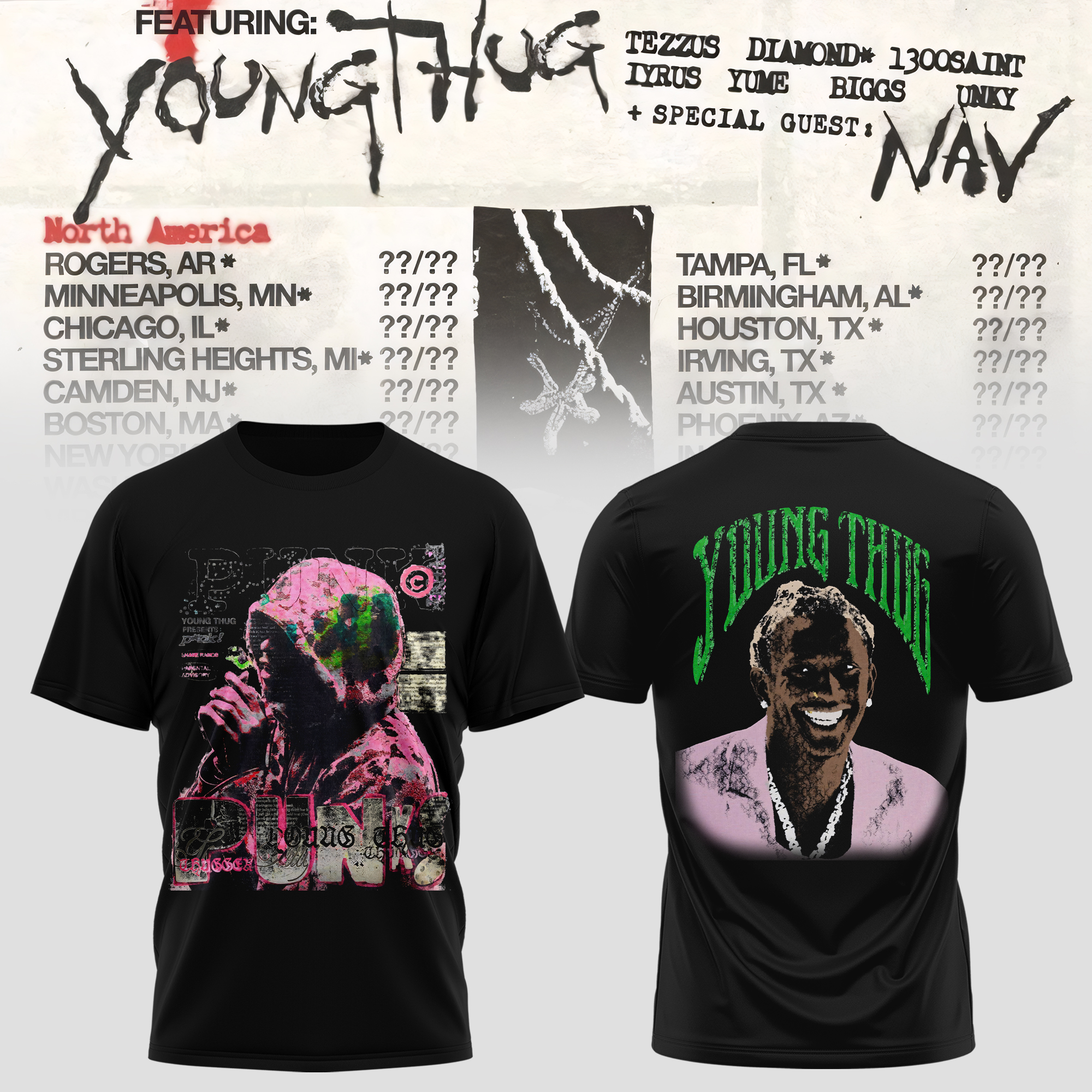 Young Thug Punk Portrait Graphic Tee Vintage Rap Fan Apparel