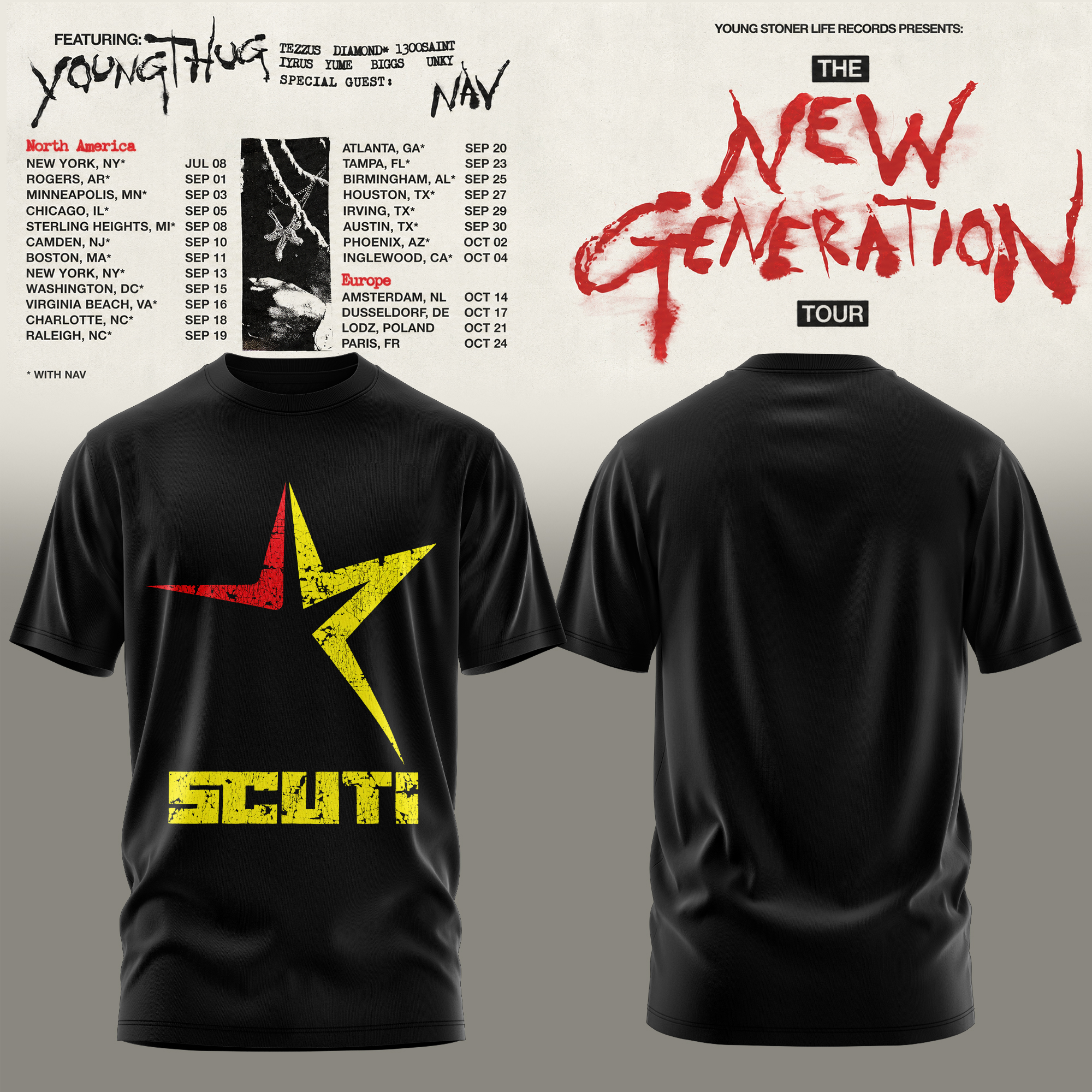 Young Thug Red Yellow Star Graphic T Shirt Hip Hop Streetwear