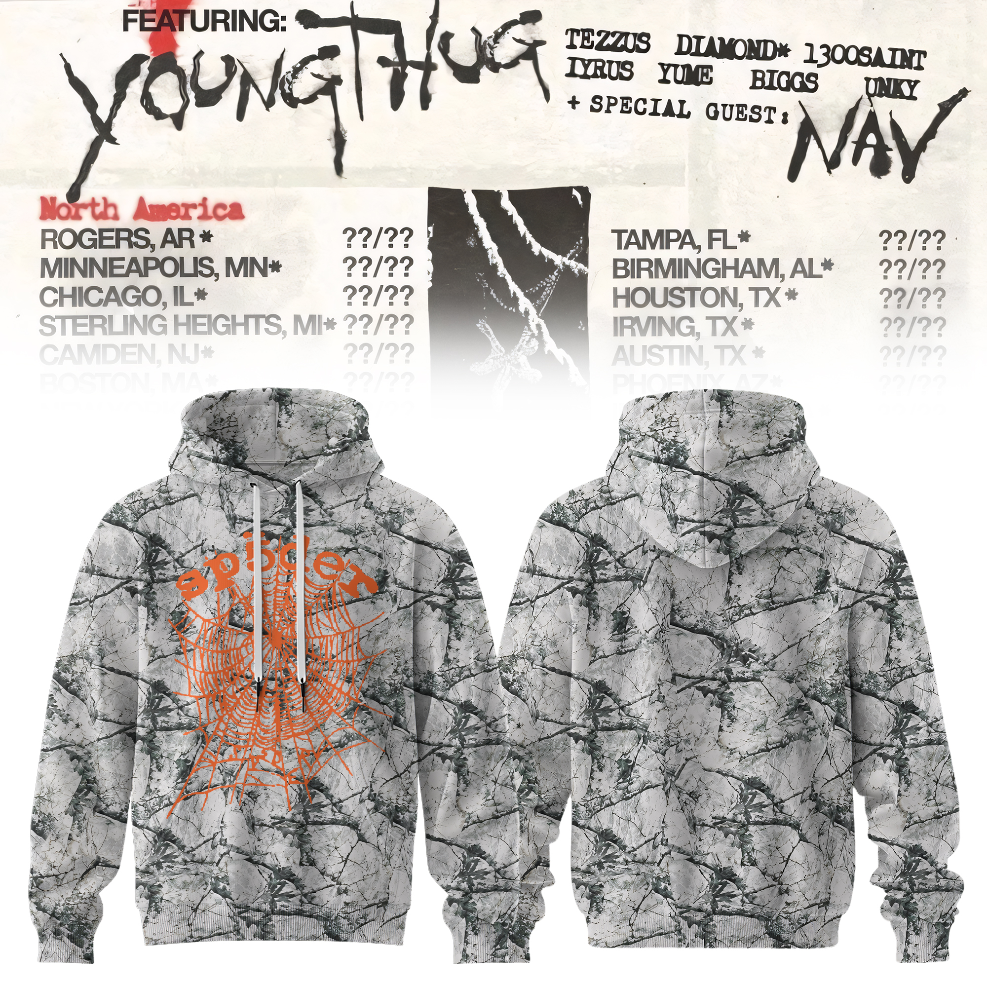 Young Thug Spider Web Shadow Graphic Pullover Hoodie Classic Edition