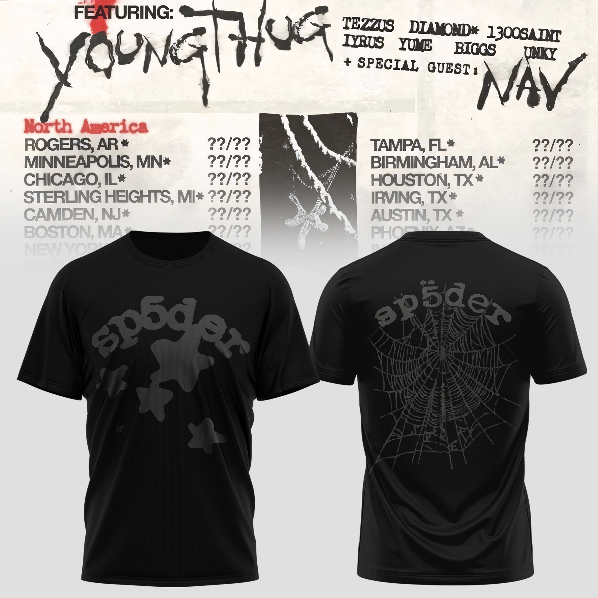 Young Thug Spider Web Shadow Graphic Tee Streetwear Collection