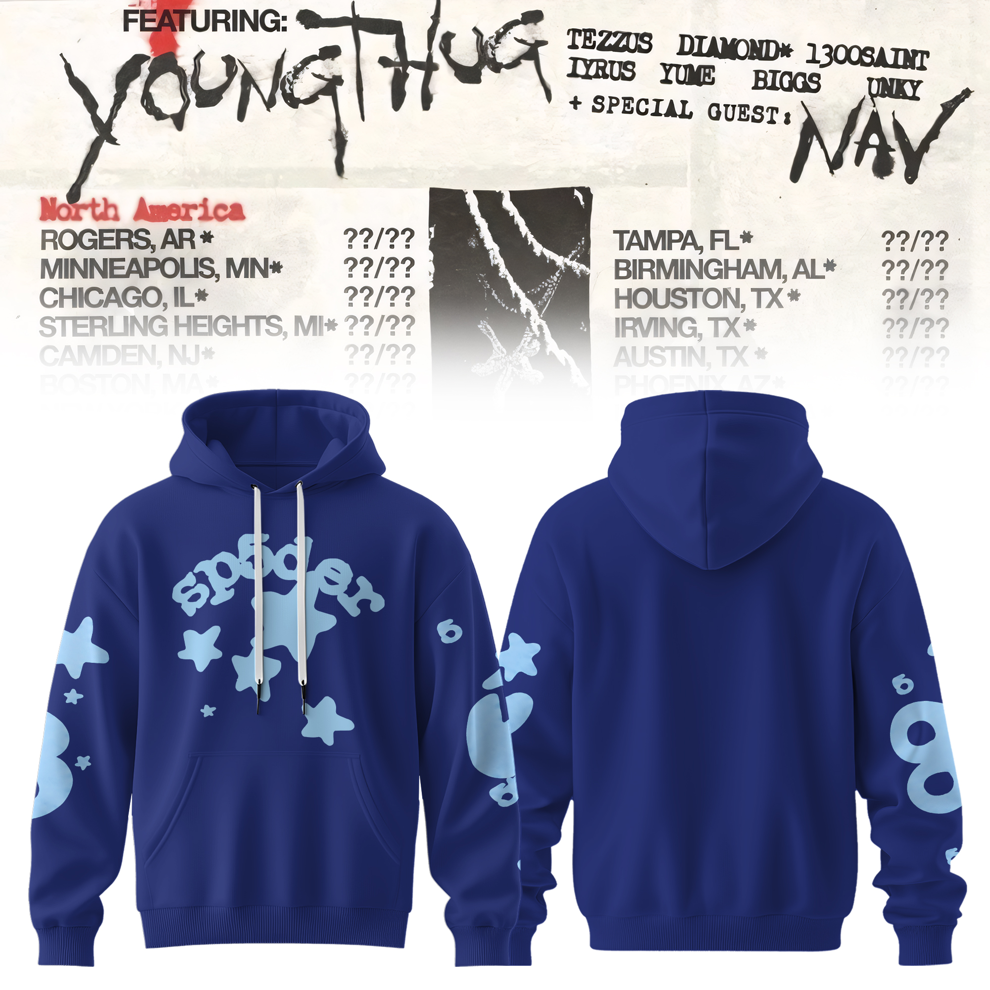 Young Thug Spider Web Shadow Star Graphic Pullover Hoodie