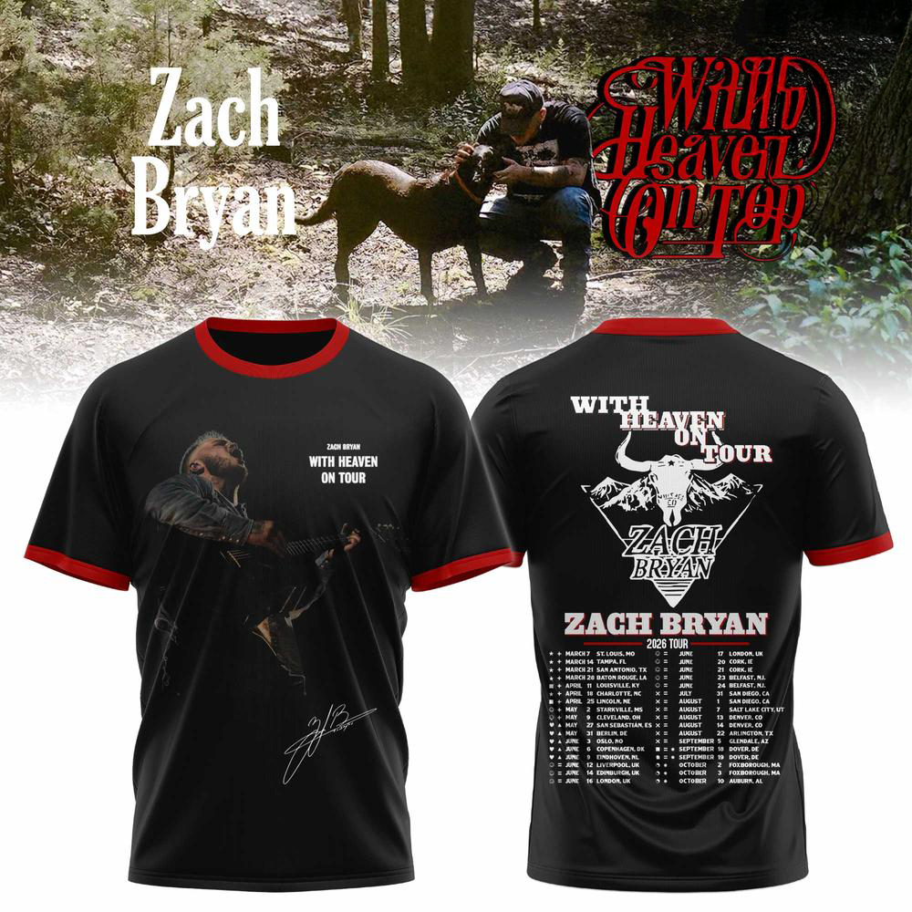 Zach Bryan With Heaven On Tour 2026 Official T Shirt Fan Collection