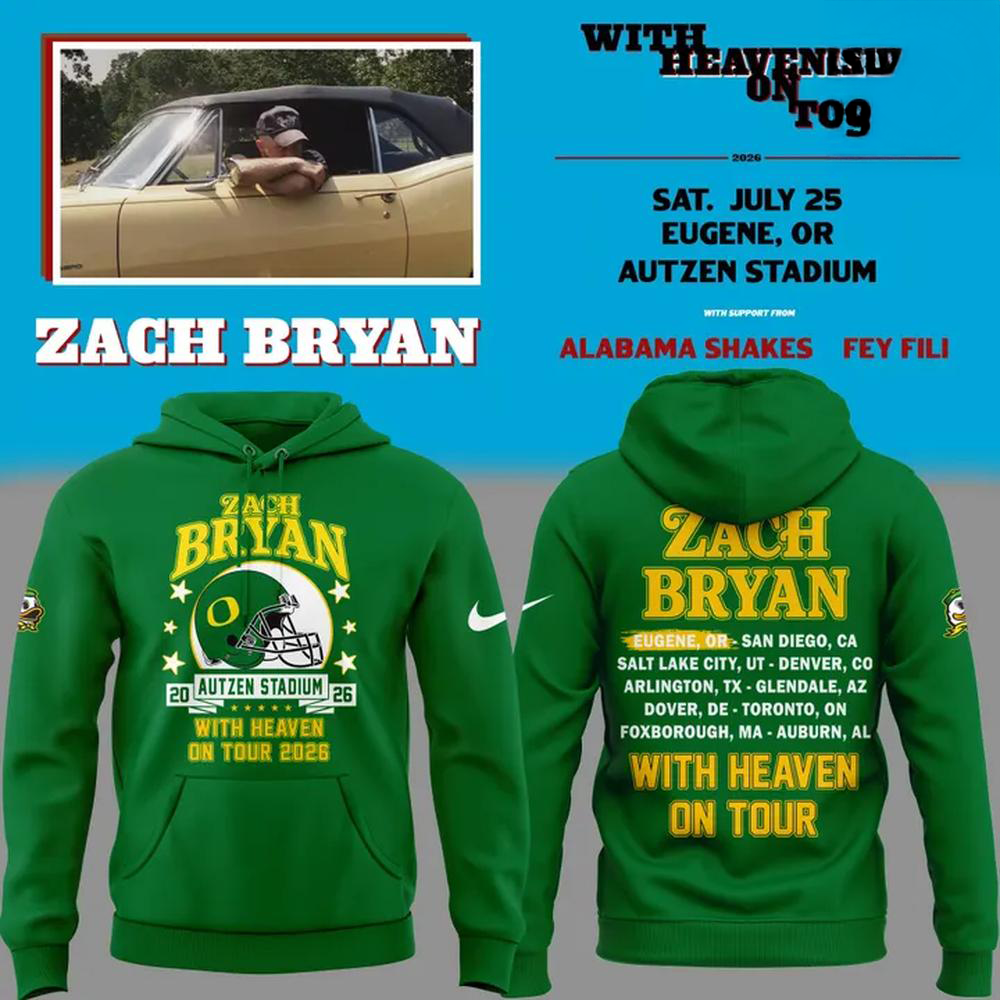 Zach Bryan With Heaven On Tour 2026 Oregon Ducks Graphic Hoodie