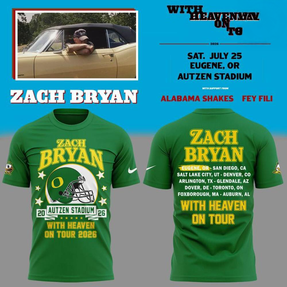 Zach Bryan With Heaven On Tour 2026 Oregon Ducks TShirt