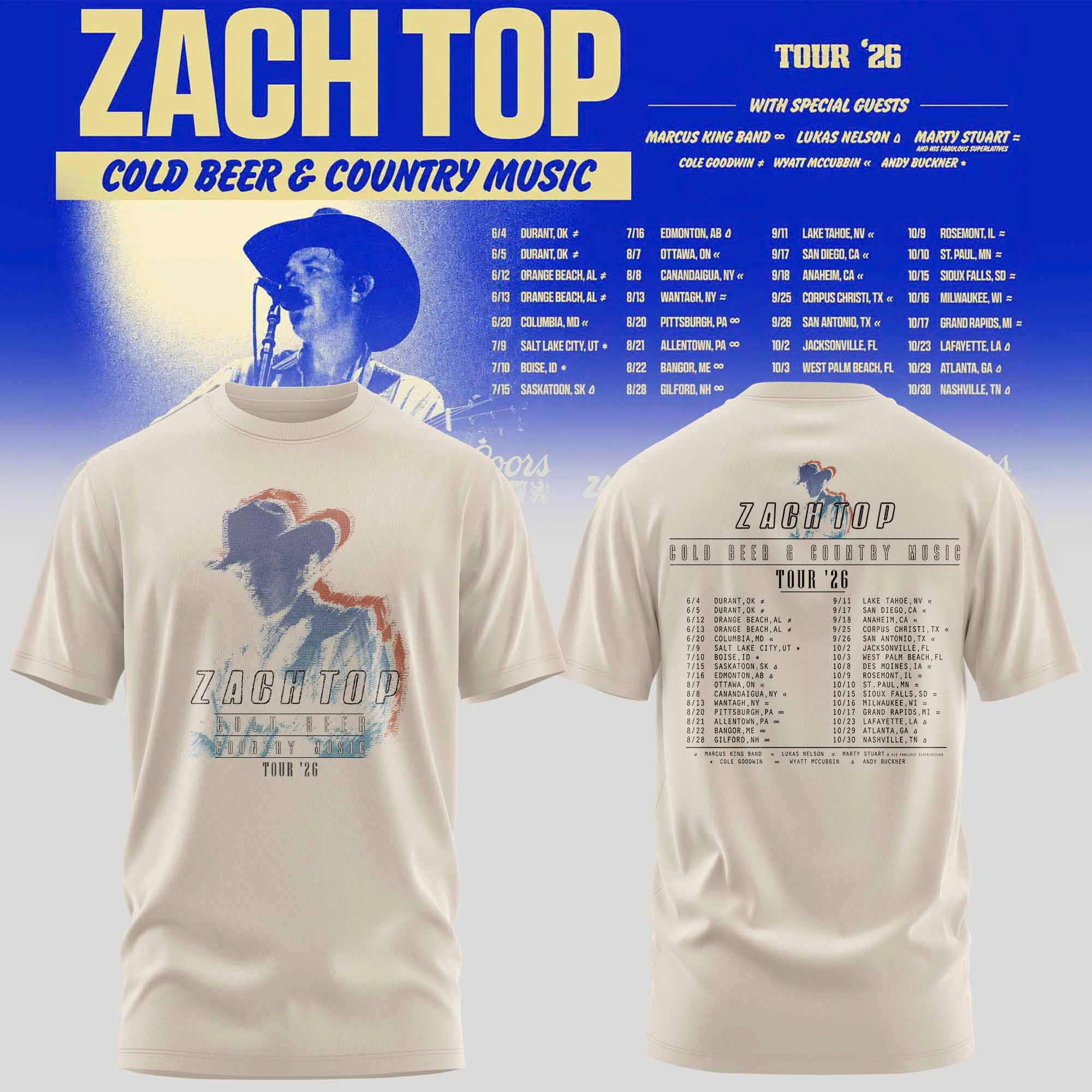 Zach Top Cold Beer & Country Music Tour 2026 Concert Fan Shirt