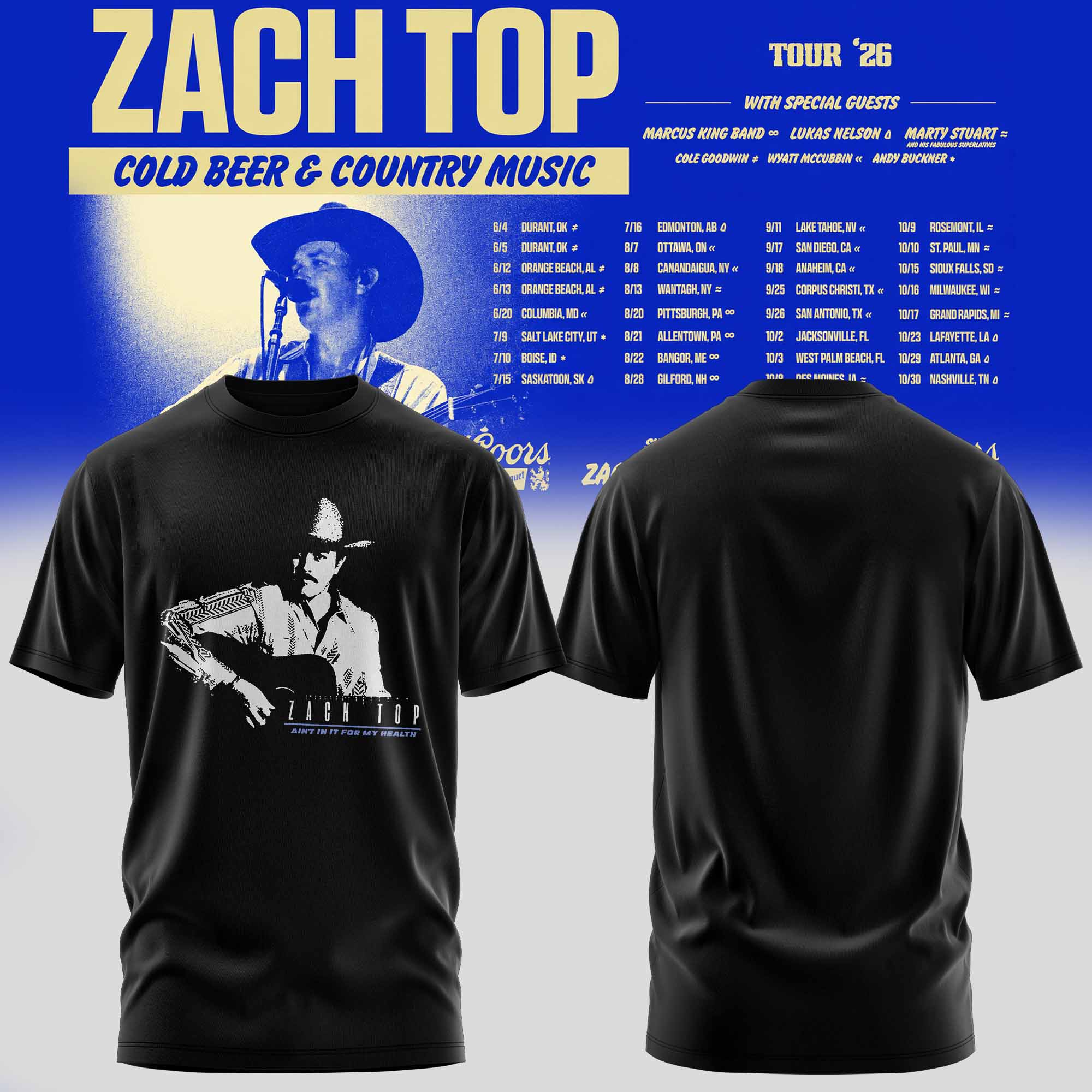Zach Top Cold Beer & Country Music Tour 2026 Country Music Fan Tee