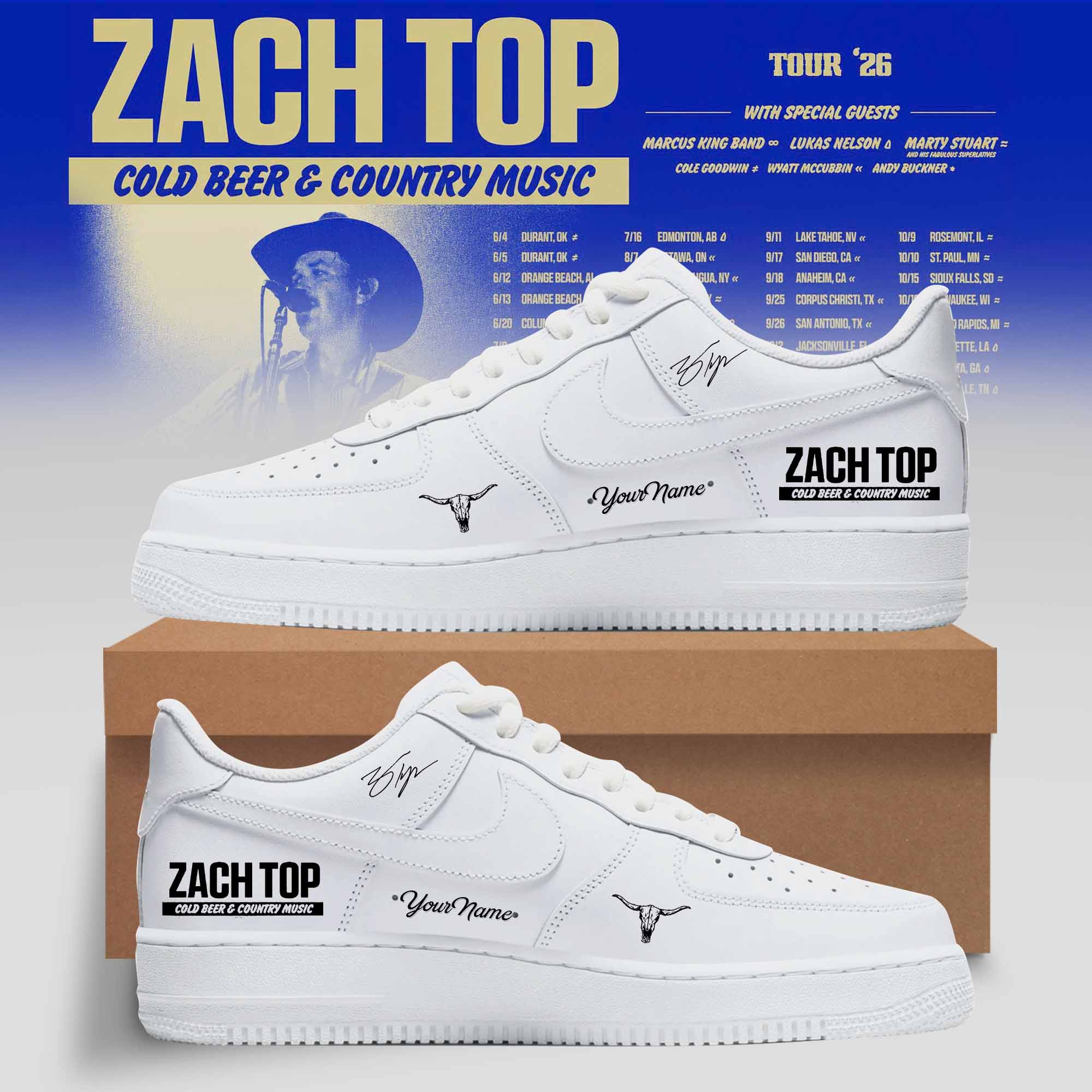 Zach Top Cold Beer & Country Music Tour 2026 Custom Graphic Sneakers