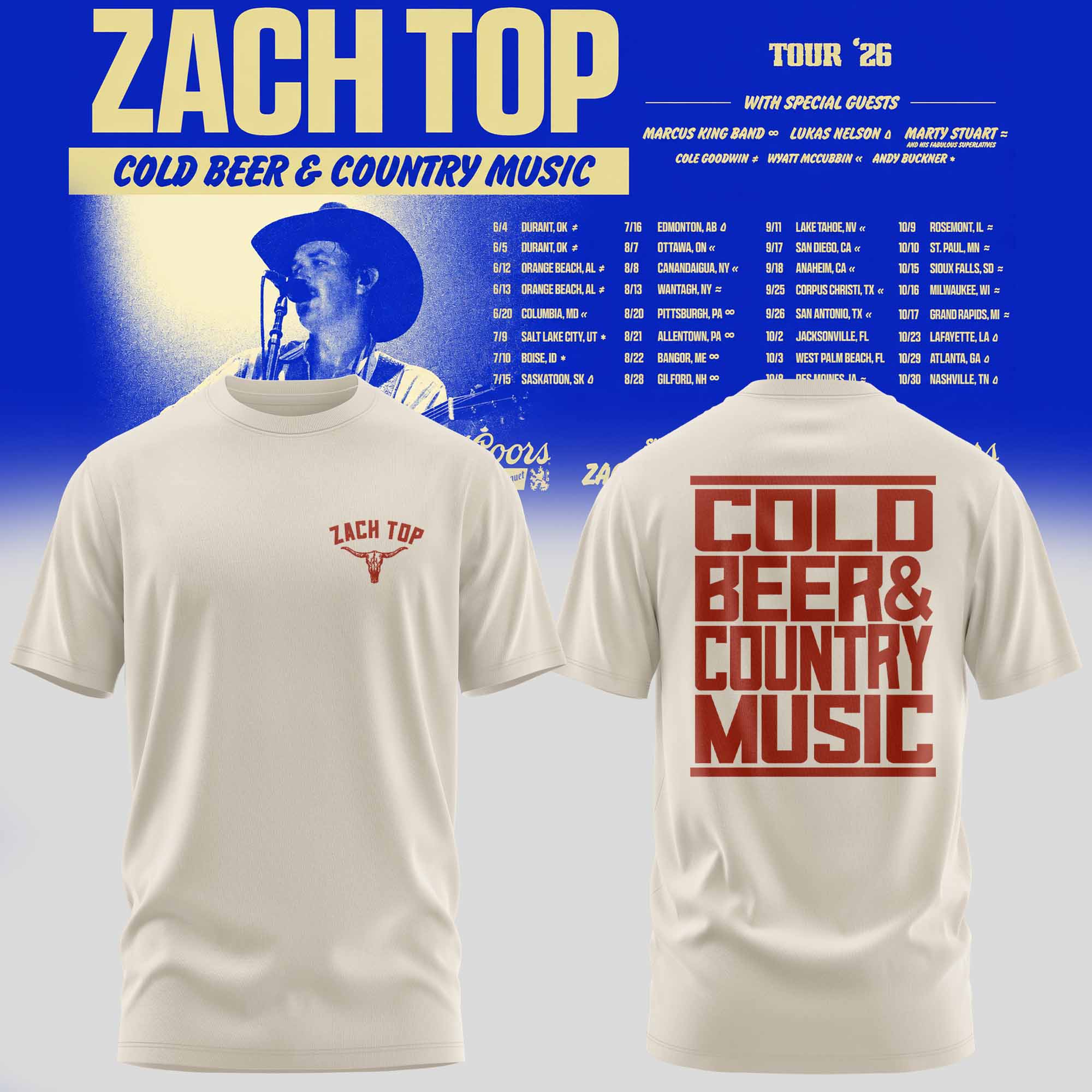 Zach Top Cold Beer & Country Music Tour 2026 Exclusive Merchandise T Shirt