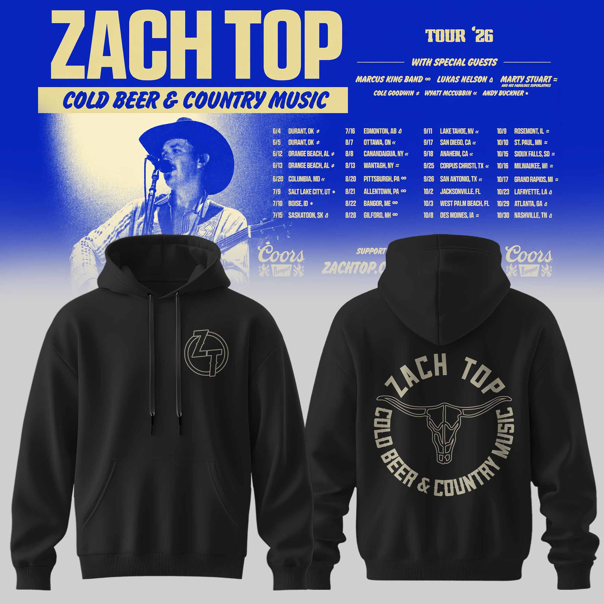 Zach Top Cold Beer & Country Music Tour 2026 Exclusive Tour Hoodie