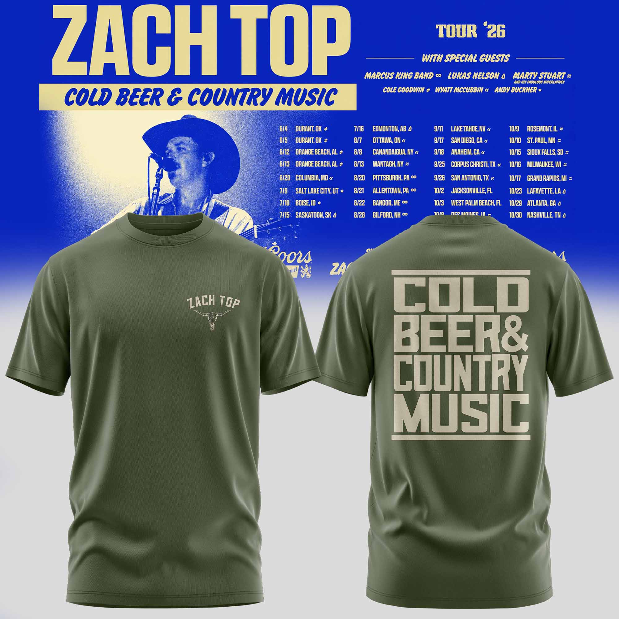 Zach Top Cold Beer & Country Music Tour 2026 Fan Collection Tee