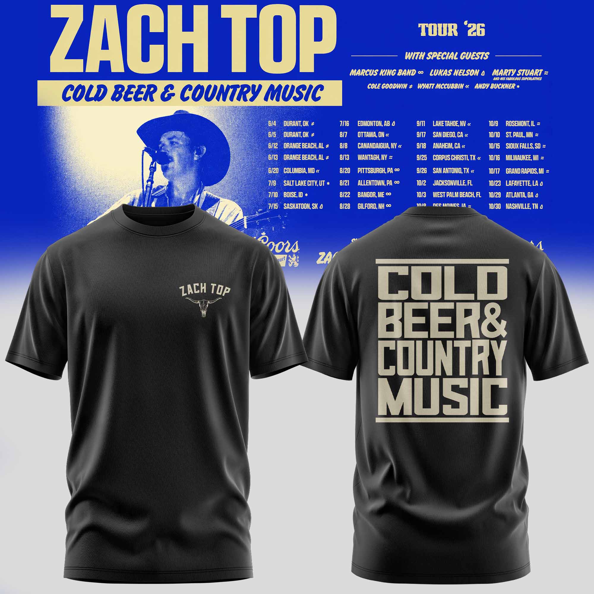 Zach Top Cold Beer & Country Music Tour 2026 Limited Edition Graphic T Shirt Country Music Fan Merchandise