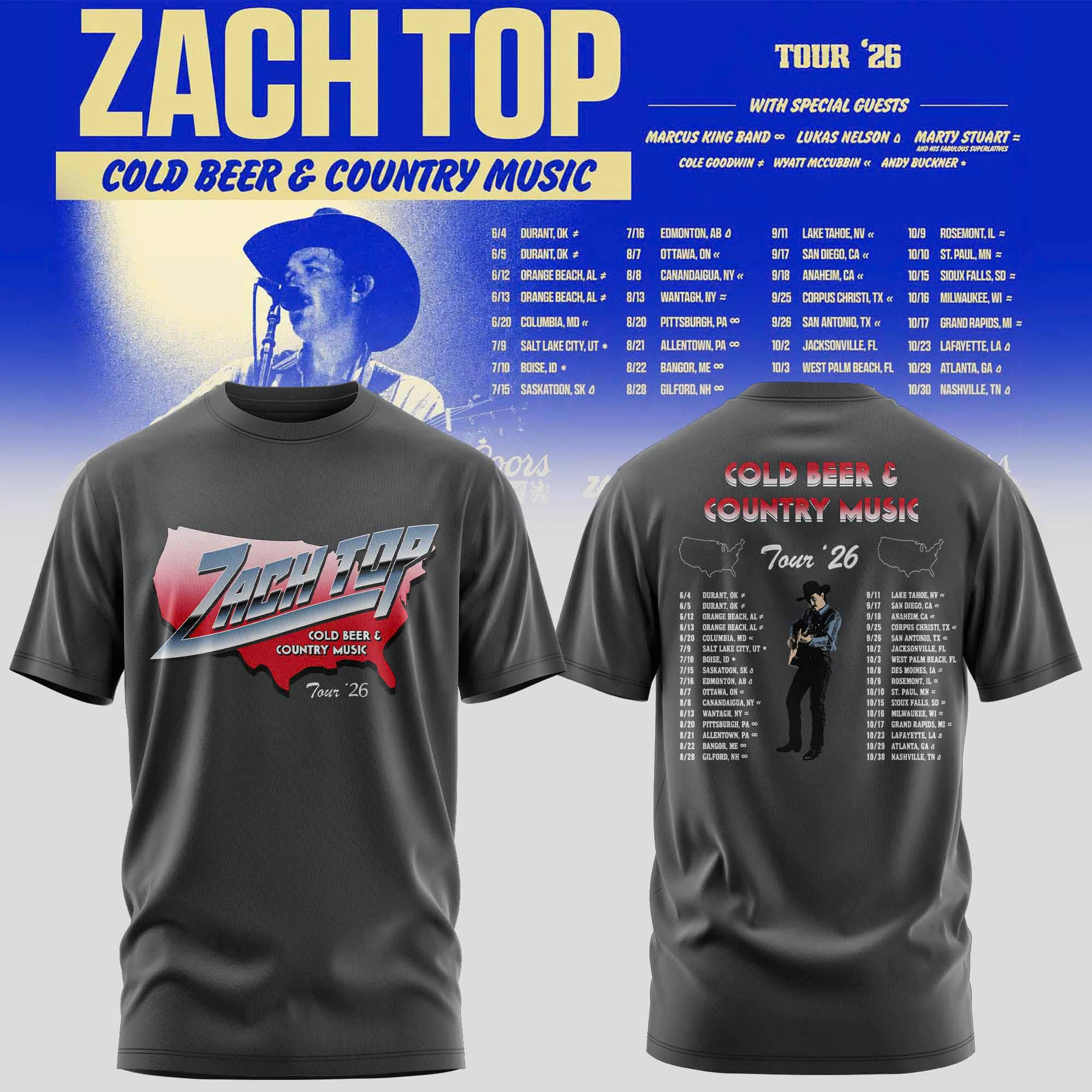 Zach Top Cold Beer & Country Music Tour 2026 Limited Edition T Shirt