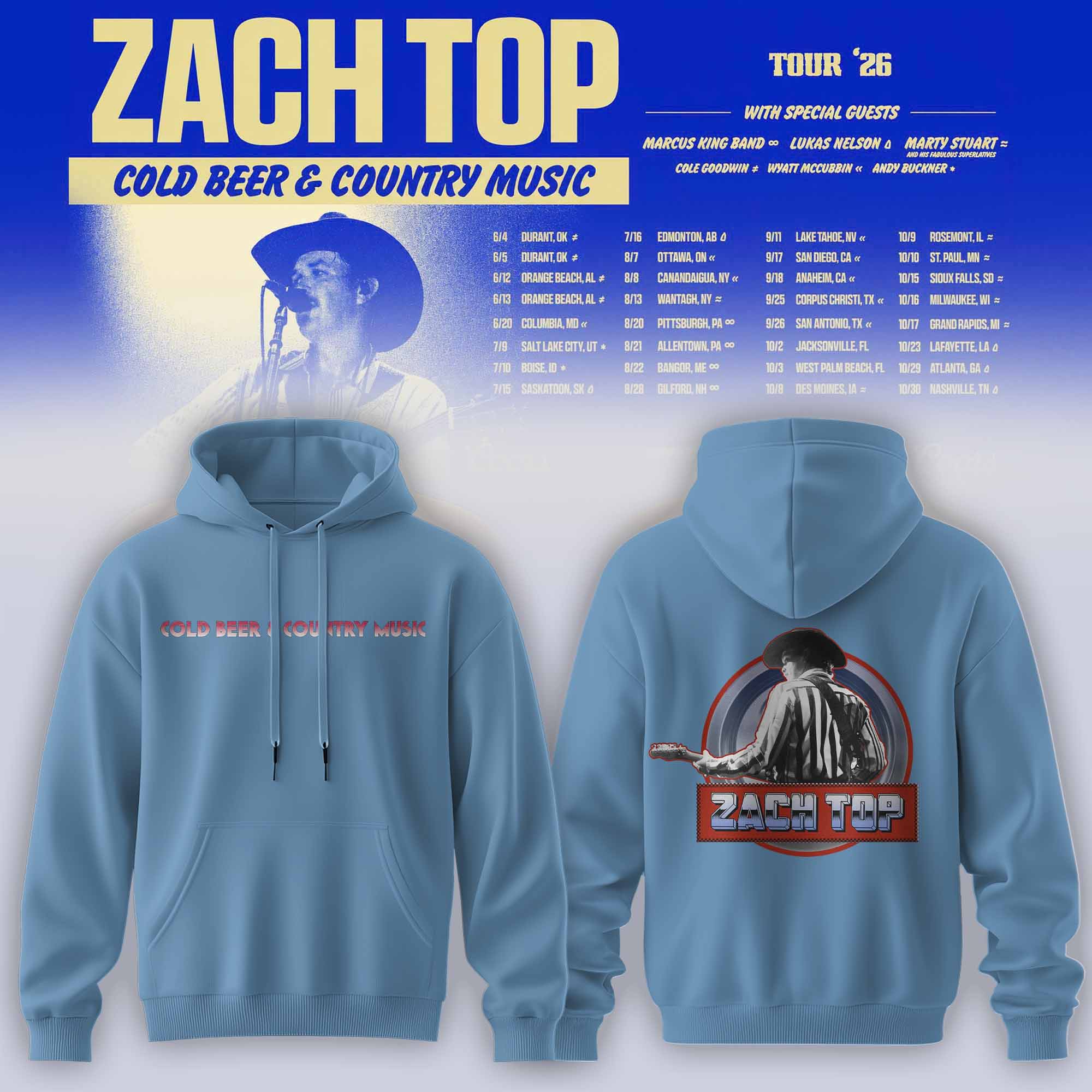 Zach Top Cold Beer & Country Music Tour 2026 Premium Graphic Hoodie