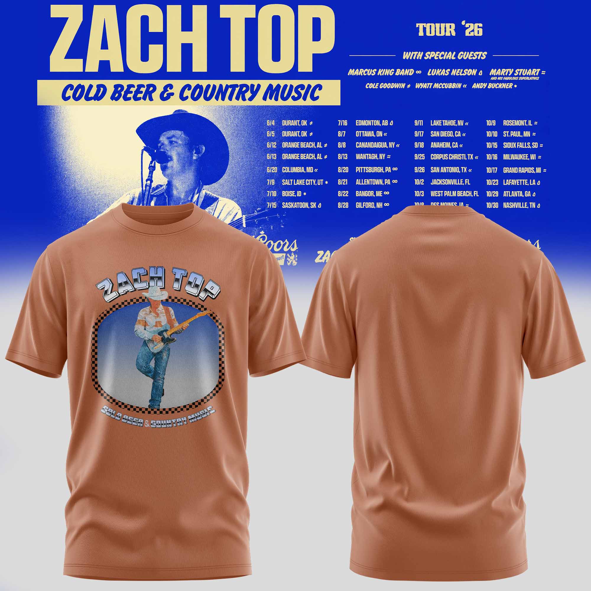 Zach Top Cold Beer & Country Music Tour 2026 Premium Tour T Shirt