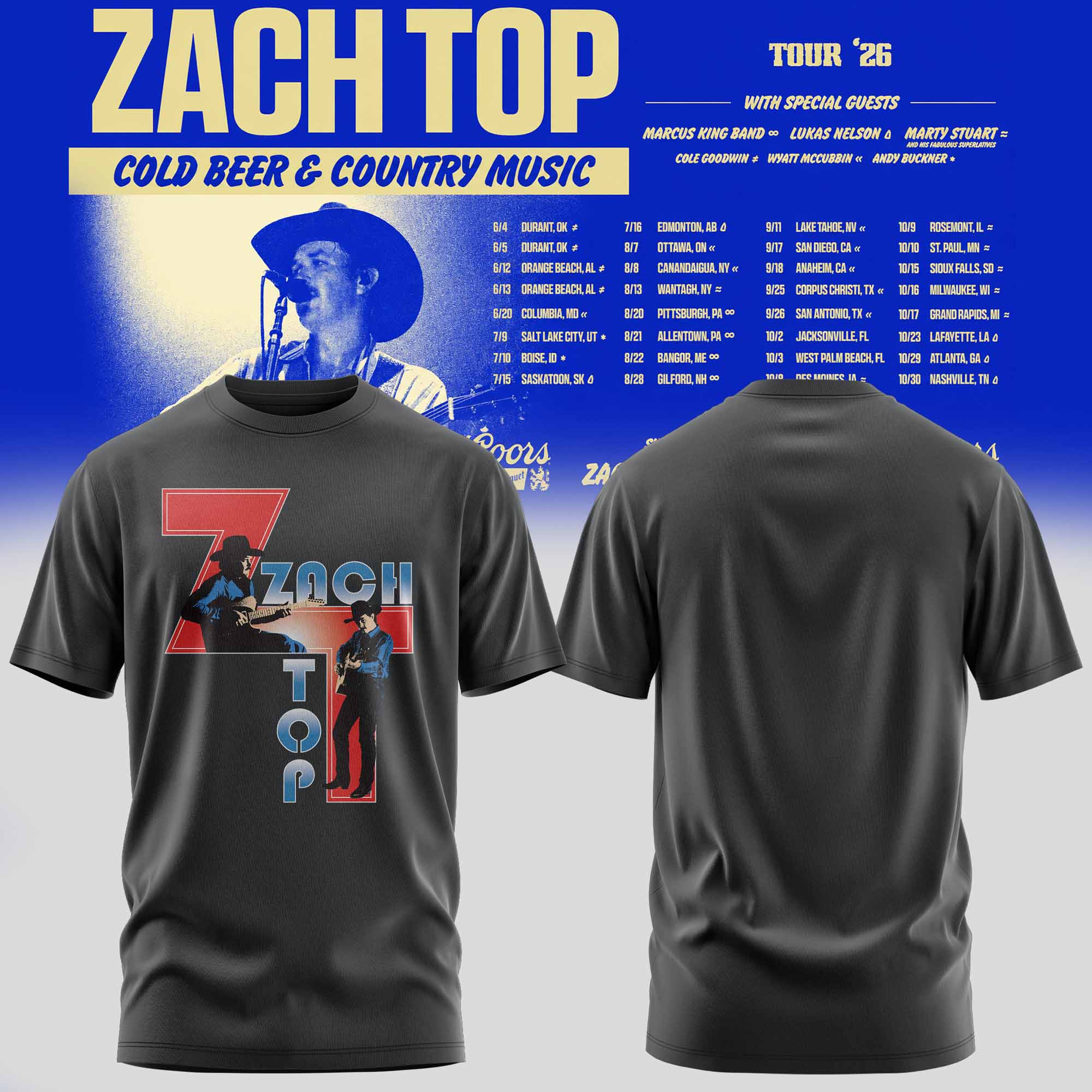 Zach Top Cold Beer & Country Music Tour 2026 Vintage Graphic Tee