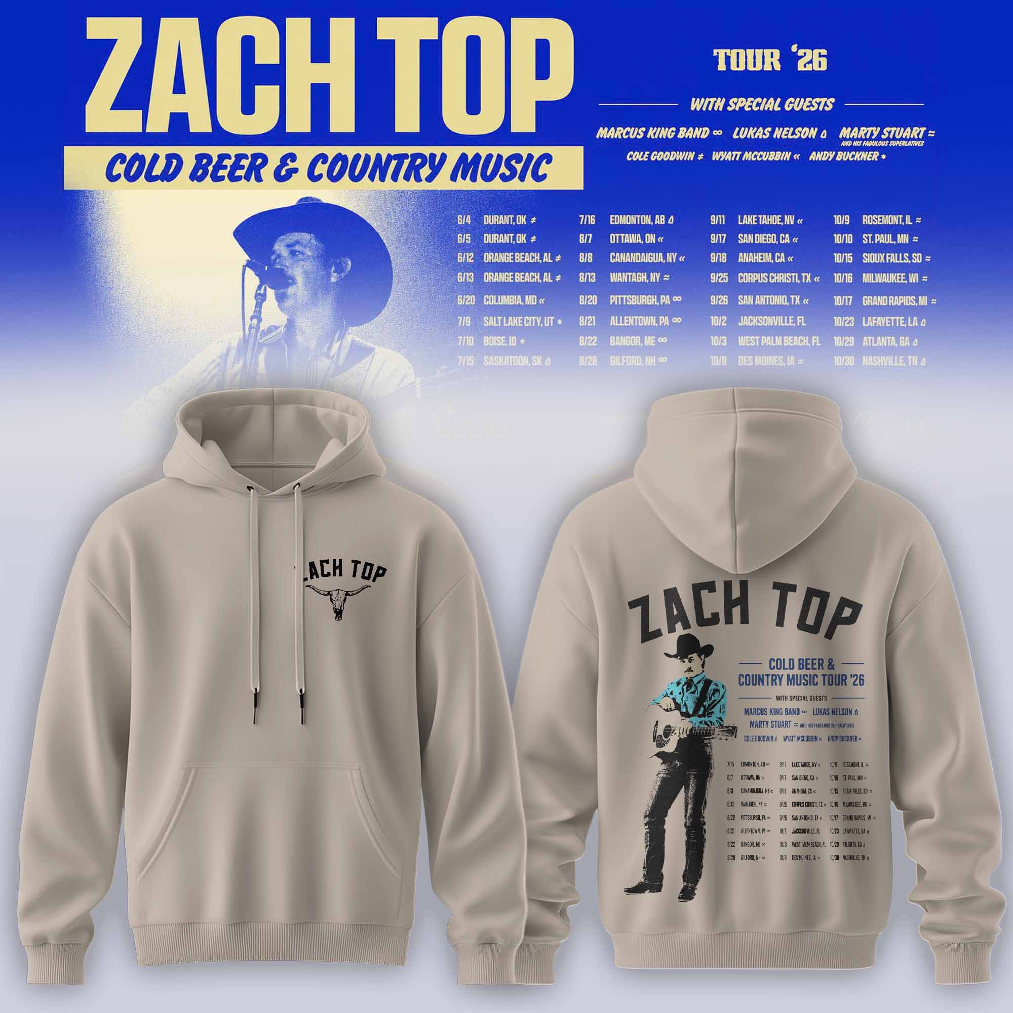 Zach Top Cold Beer & Country Music Tour 2026 Vintage Style Hoodie