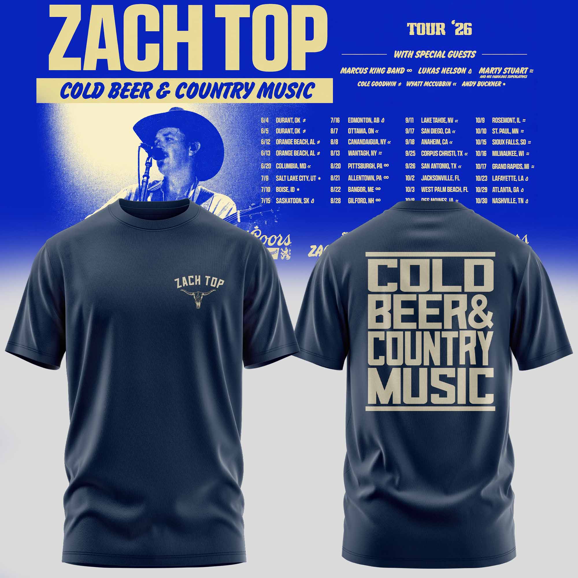 Zach Top Cold Beer & Country Music Tour 2026 Vintage Style T Shirt