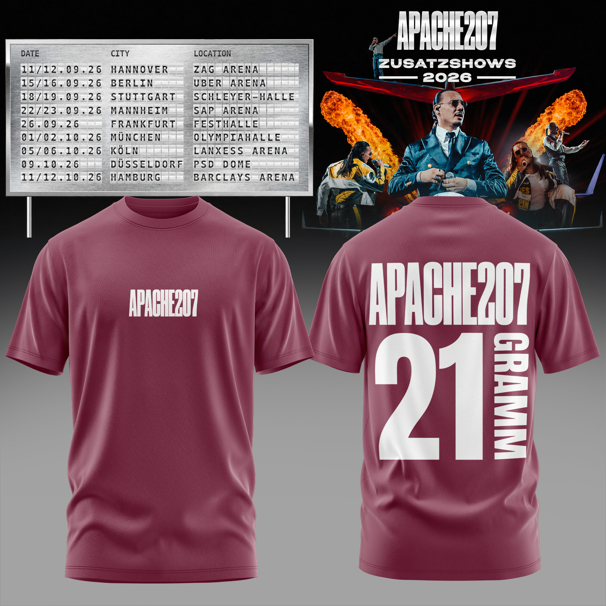 Zusatzshows 2026 Heavyweight 3D Graphic T Shirt Summer Tour Edition