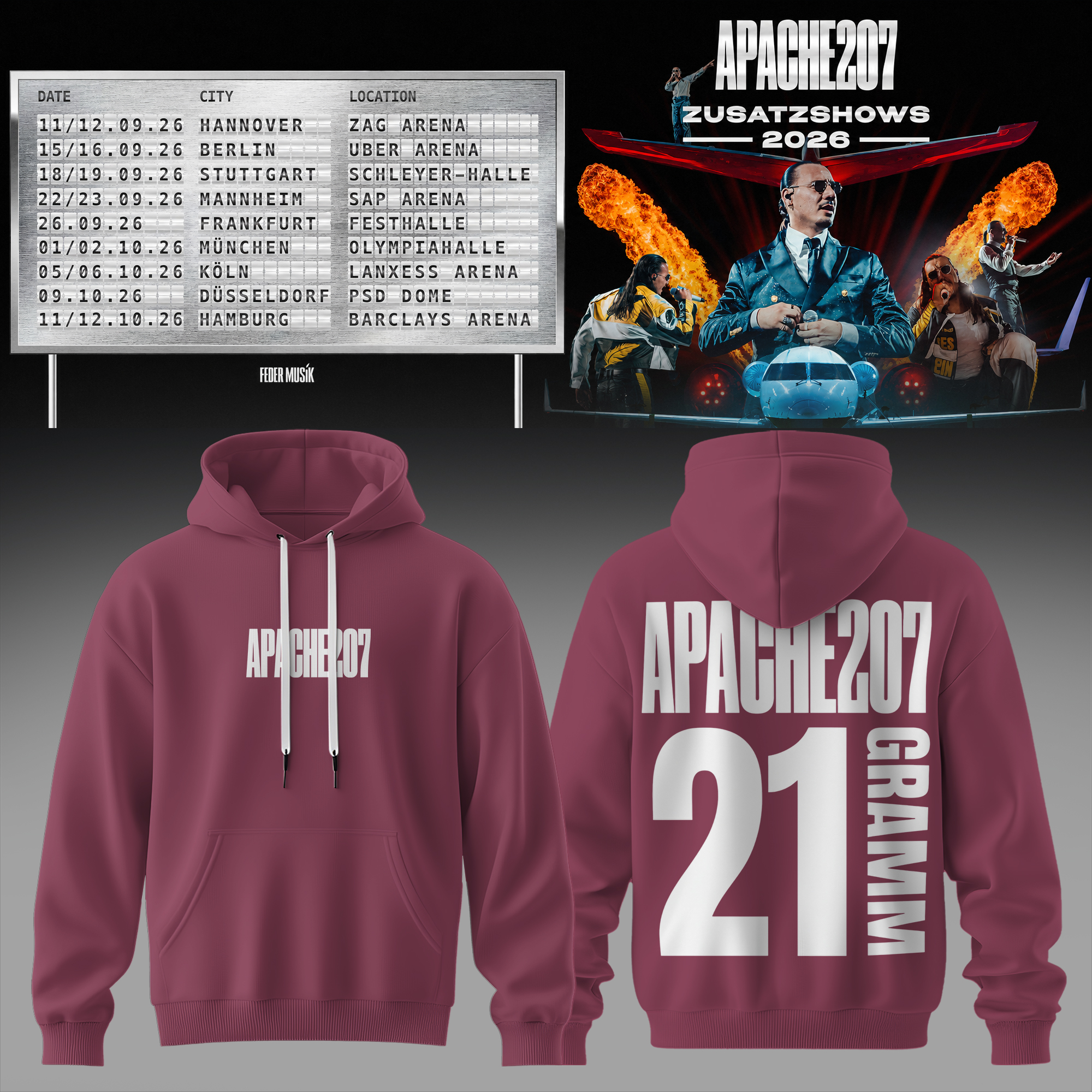 Zusatzshows 2026 Vintage Style 3D Pullover Hoodie Retro Collection Edition