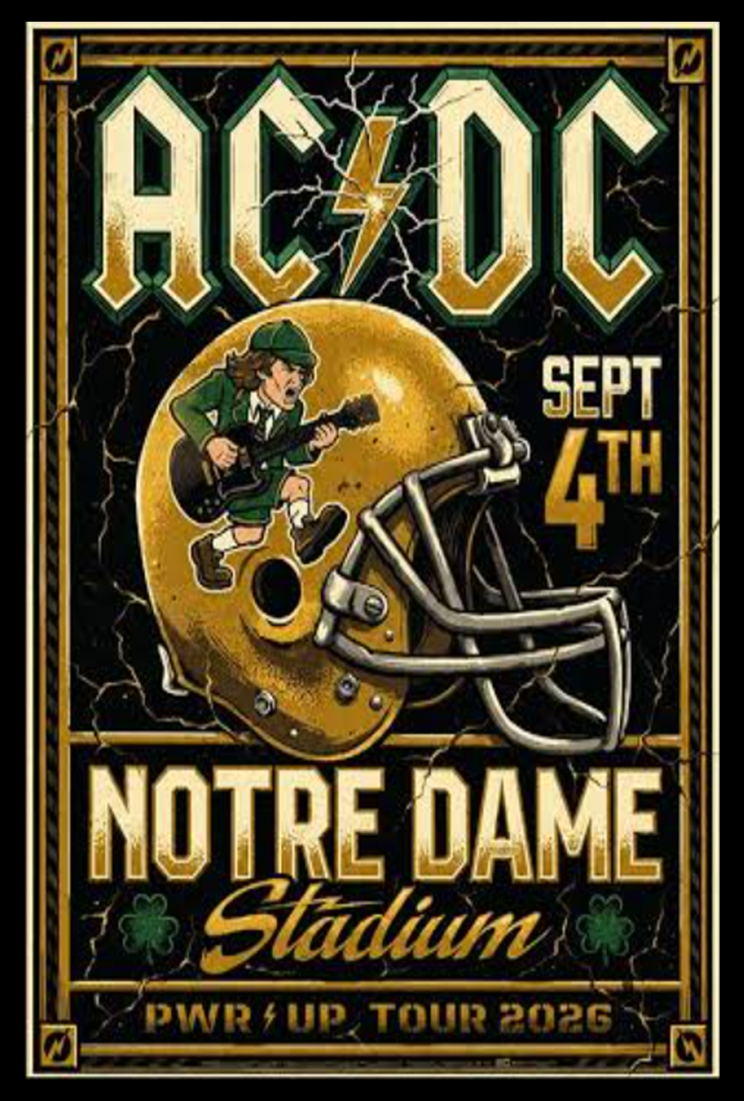 AC DC Notre Dame Stadium South Bend Exclusive Concert Poster 2026