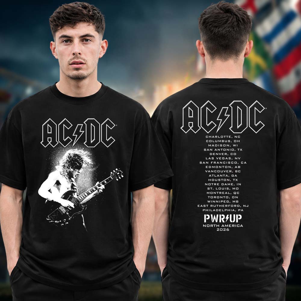 ACDC PWR Up North America Tour 2026 Angus Electric Two Sided Tour Dates Unisex T Shirt