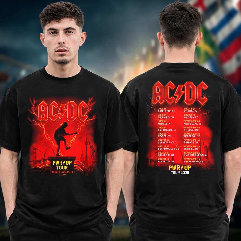 ACDC PWR Up North America Tour 2026 Angus Two Sided Tour Dates Unisex T Shirt