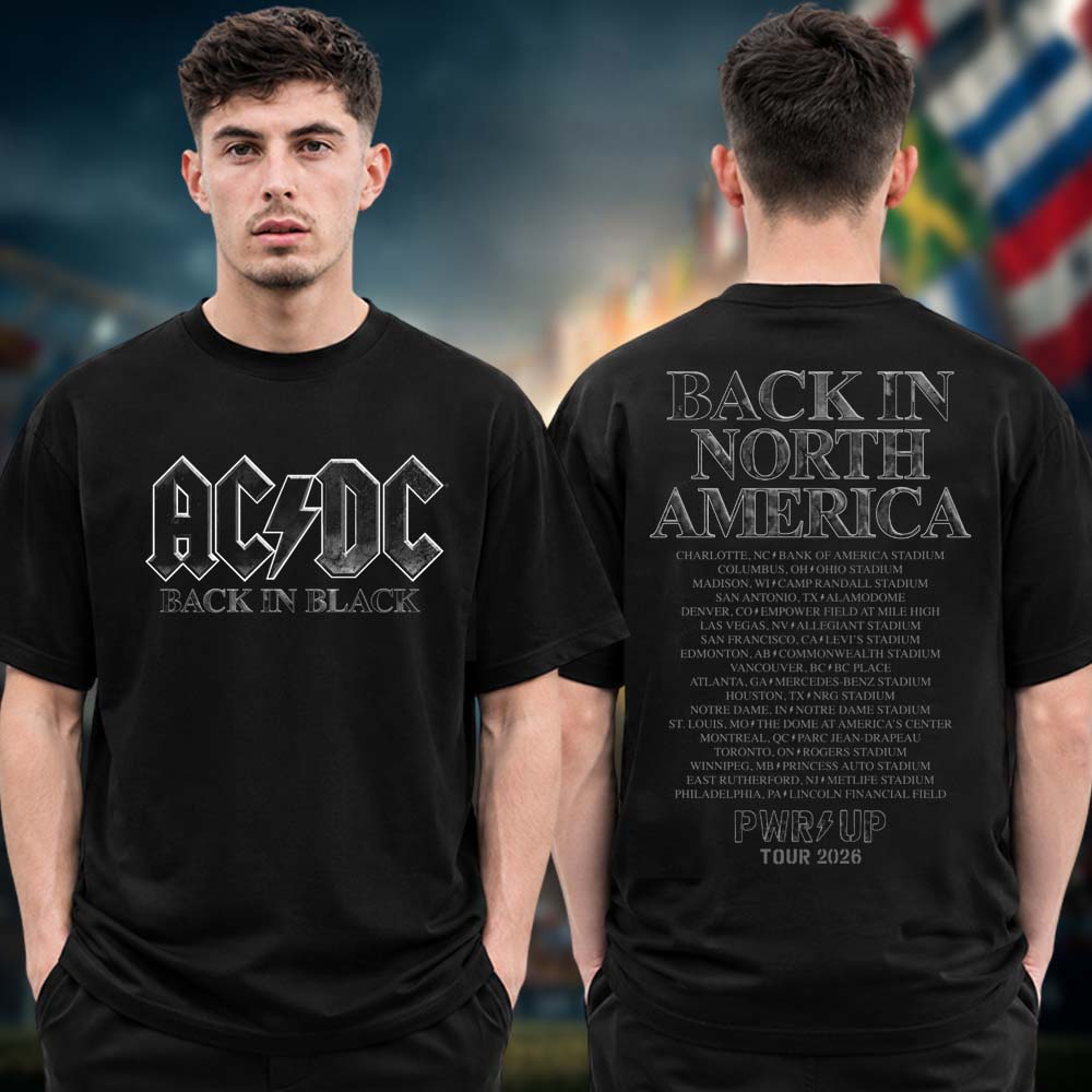 ACDC PWR Up North America Tour 2026 Back In Black Two Sided Tour Dates Unisex T Shirt