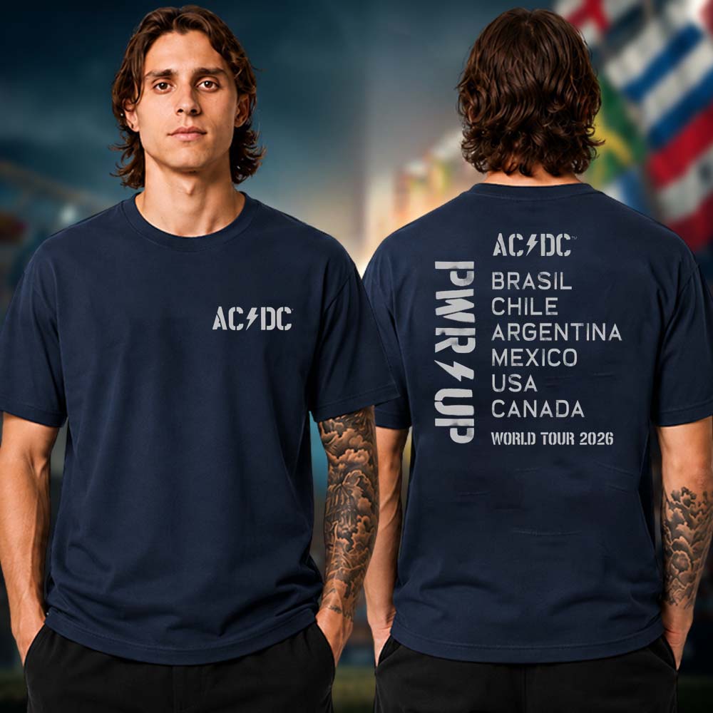 ACDC PWR Up North America Tour 2026 Navy Logo Two Sided Unisex T Shirt