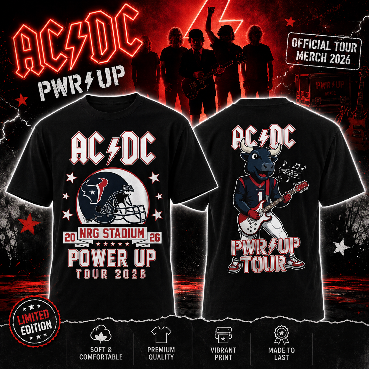 ACDC Power Up Tour 2026 NRG Stadium August 31 2026 Houston TX T-Shirt Merch