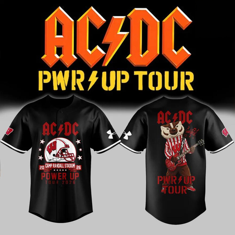 ACDC Wisconsin Badgers Black Power Up Tour Baseball Jersey