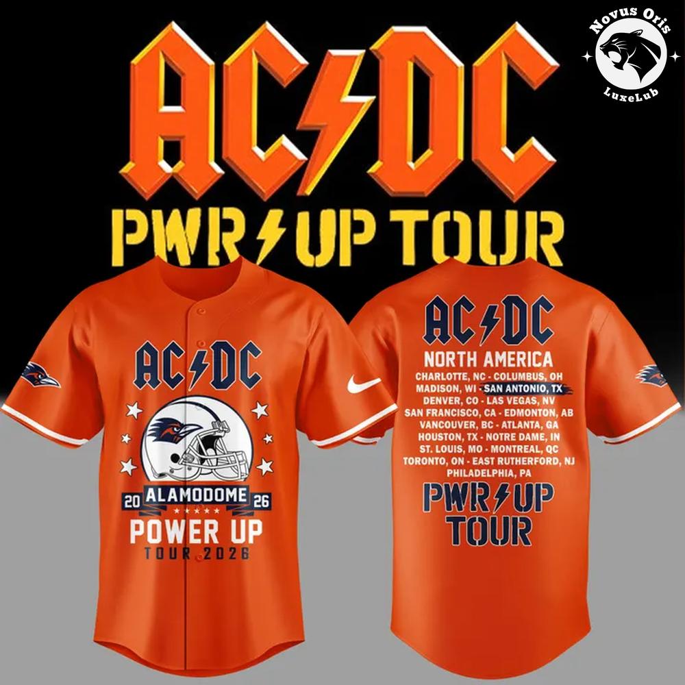 AC/DC x UTSA Roadrunners Football Power Up Tour 2026 Baseball Jersey 1 - Unicasport AC/DC x UTSA Roadrunners Football Power Up Tour 2026 Baseball Jersey