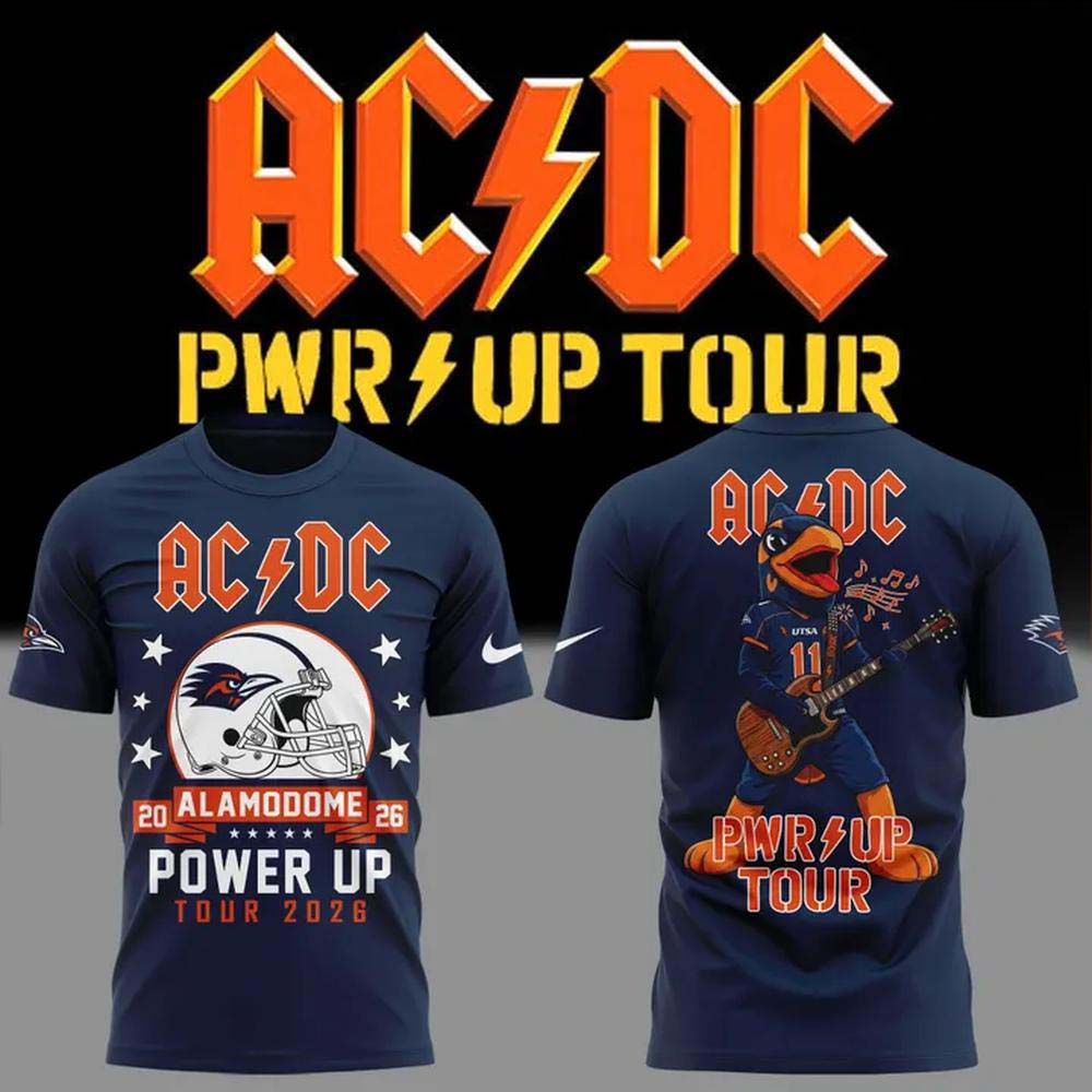ACDC x UTSA Roadrunners Football Power Up Tour 2026 San Antonio Dark Navy T Shirt