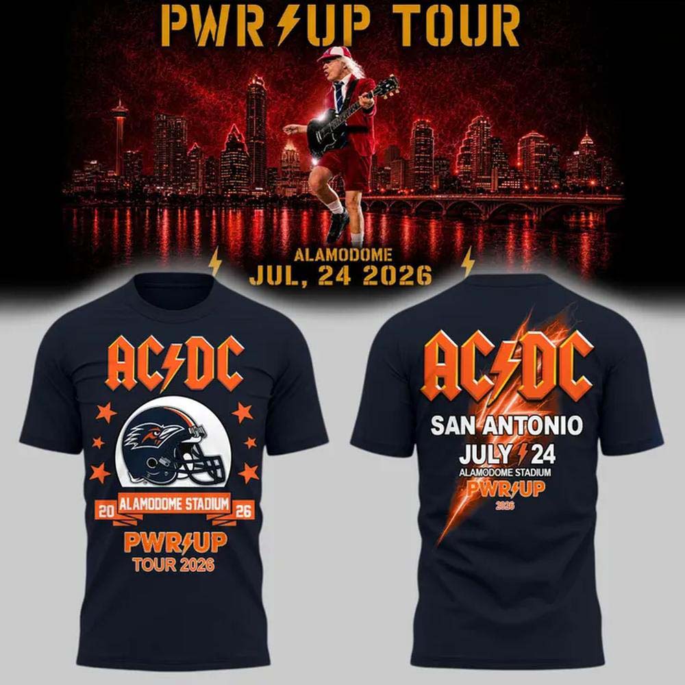 ACDC x UTSA Roadrunners Football Power Up Tour 2026 San Antonio Navy Blue Graphic T-Shirt