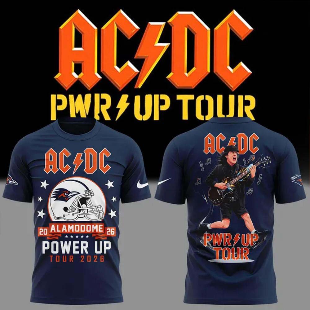 ACDC x UTSA Roadrunners Football Power Up Tour 2026 San Antonio Navy Blue T Shirt