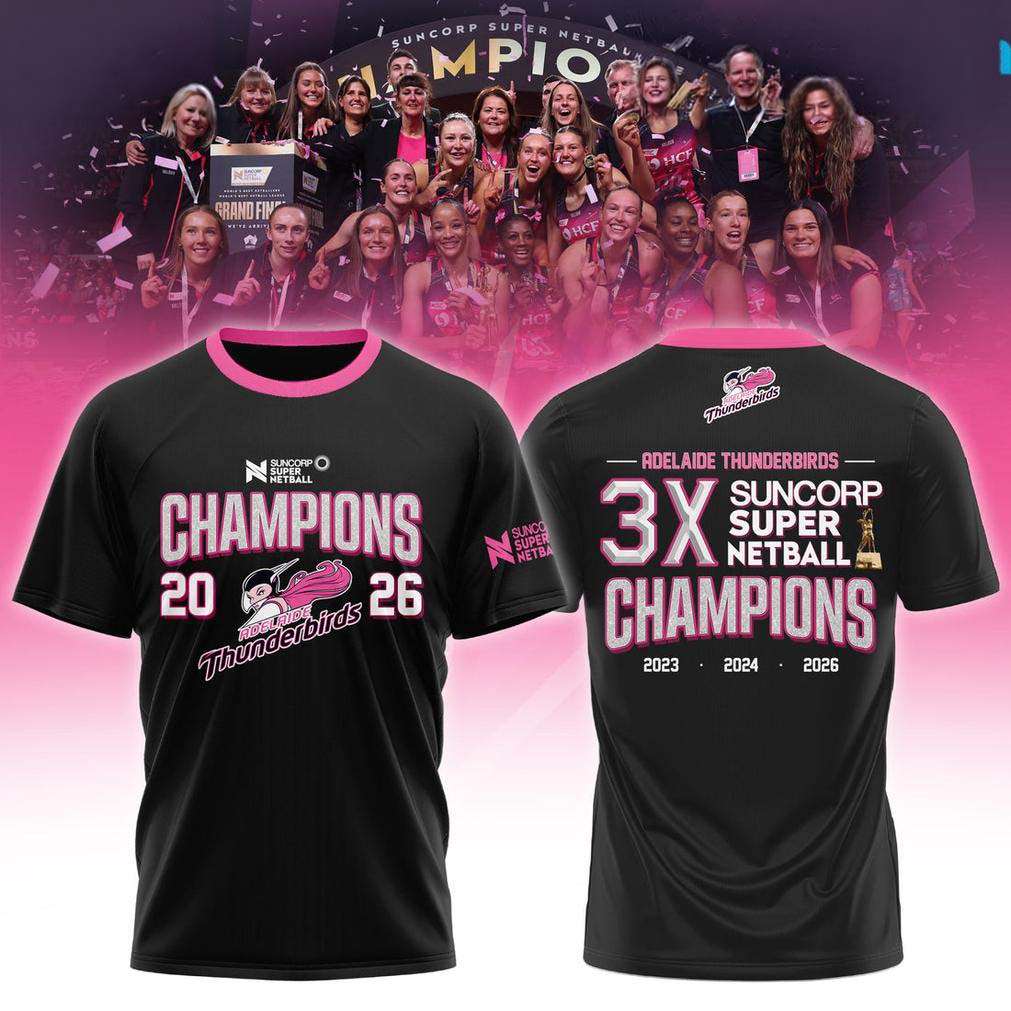 Adelaide Thunderbirds Champions Womens 2026 Black Edition T Shirt