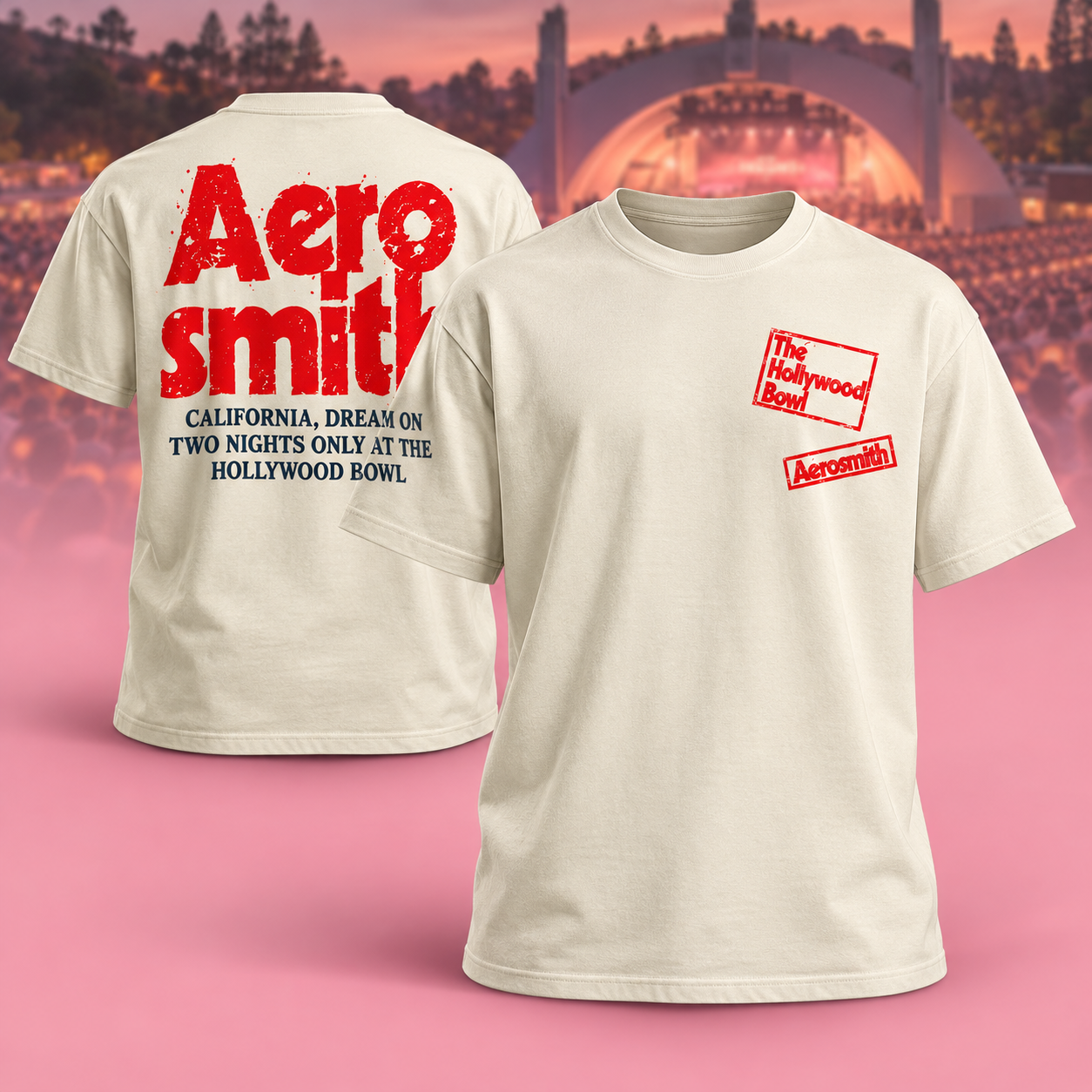 Aerosmith California Dream On Hollywood Bowl 2026 Merch Event Tee Oct 29 Nov 1 2026 Red Tags Two Sided TShirt
