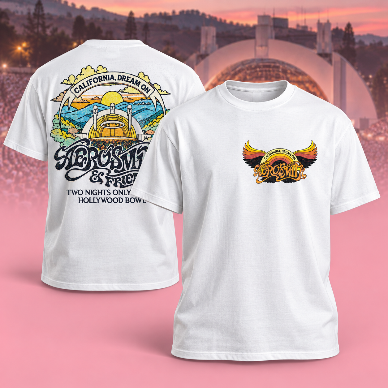 Aerosmith California Dream On Hollywood Bowl 2026 Merch Event Tee Oct 29 Nov 1 2026 Stage Vintage Two Sided TShirt